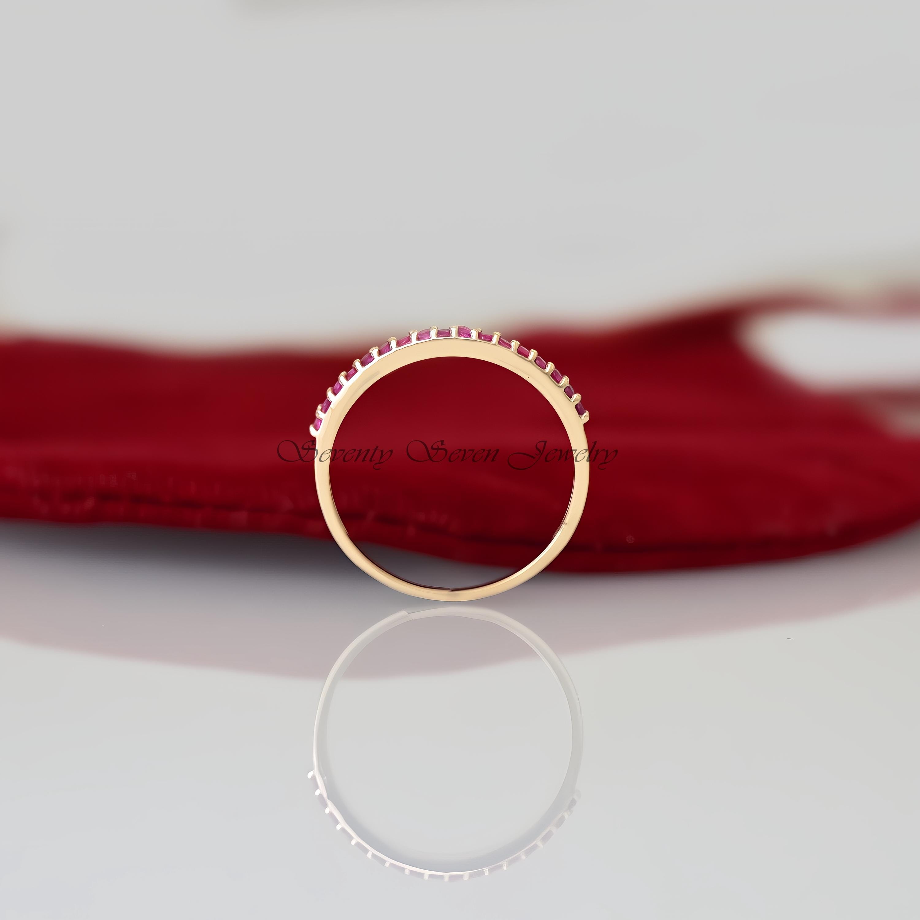 925 Silver Ruby Gemstone Ring: Dainty Half Eternity Band - View 6 - Seventy Seven Jewelry | SKU: SSMJR51-SLRGRU-2026 925 Silver Ruby Gemstone Ring: Dainty Half Eternity Band - View 6 - Seventy Seven Jewelry | SKU: SSMJR51-SLRGRU-2026