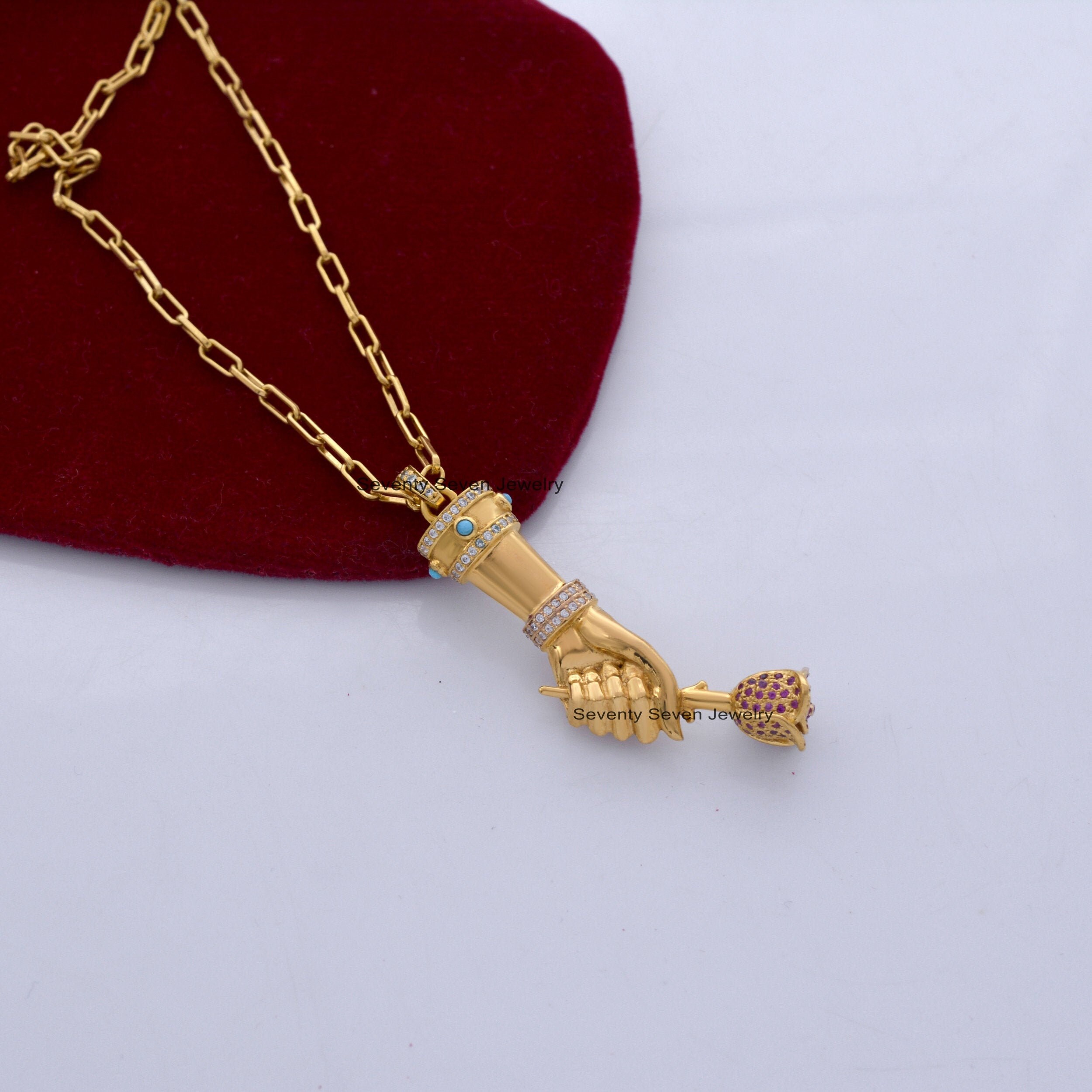 925 Silver Figa Hand Necklace: Ruby & Cubic Zircon Pendant - View 5 - Seventy Seven Jewelry | SKU: SSMJP24-SLYGCZTQRU-N243-18 925 Silver Figa Hand Necklace: Ruby & Cubic Zircon Pendant - View 5 - Seventy Seven Jewelry | SKU: SSMJP24-SLYGCZTQRU-N243-18