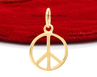 14k Solid Gold Peace Pendant - Dainty Charm