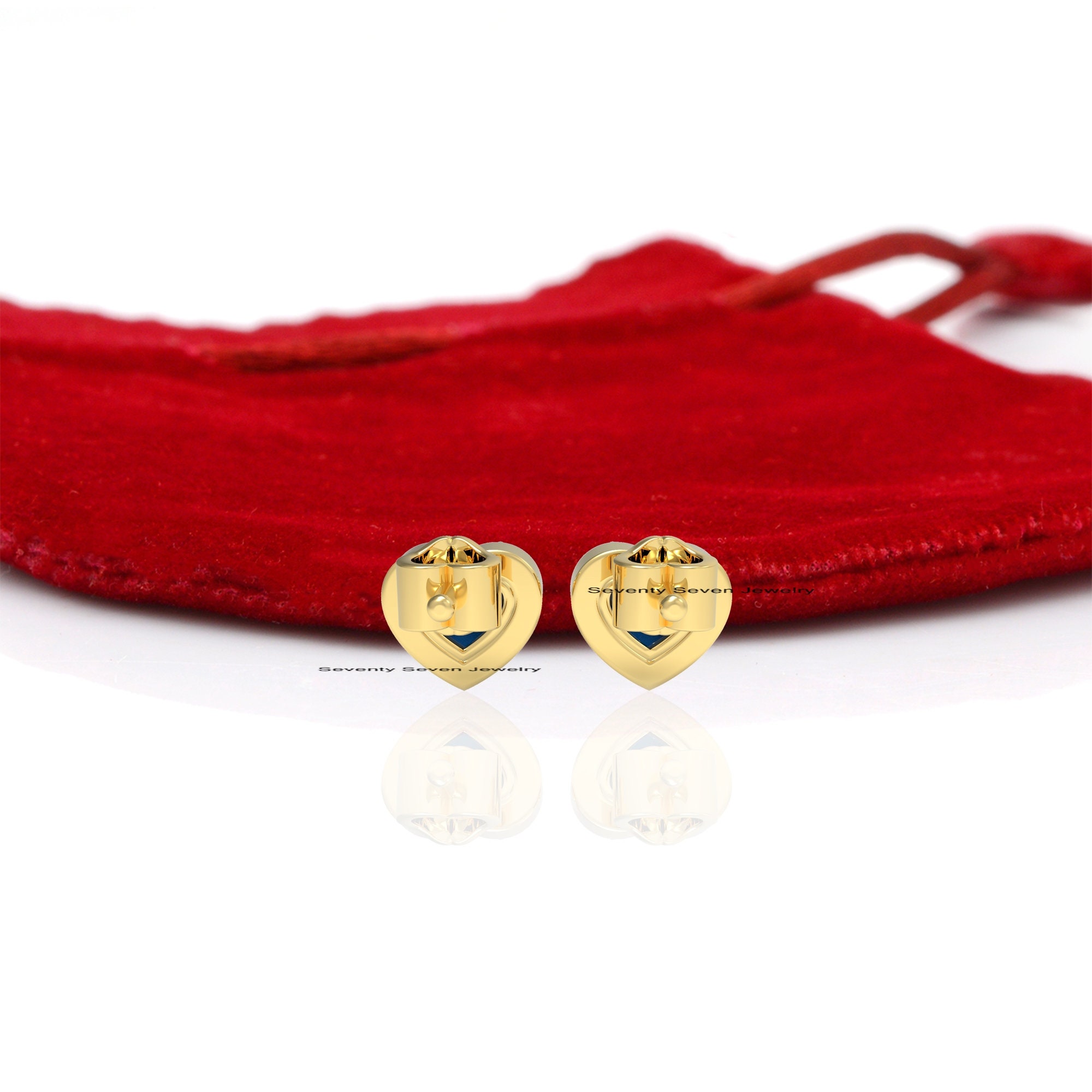 Sterling Silver Turquoise Heart Studs: Minimalist Diamond Earrings - View 7 - Seventy Seven Jewelry | SKU: SSMJE367-SLYGDITQ- Sterling Silver Turquoise Heart Studs: Minimalist Diamond Earrings - View 7 - Seventy Seven Jewelry | SKU: SSMJE367-SLYGDITQ-