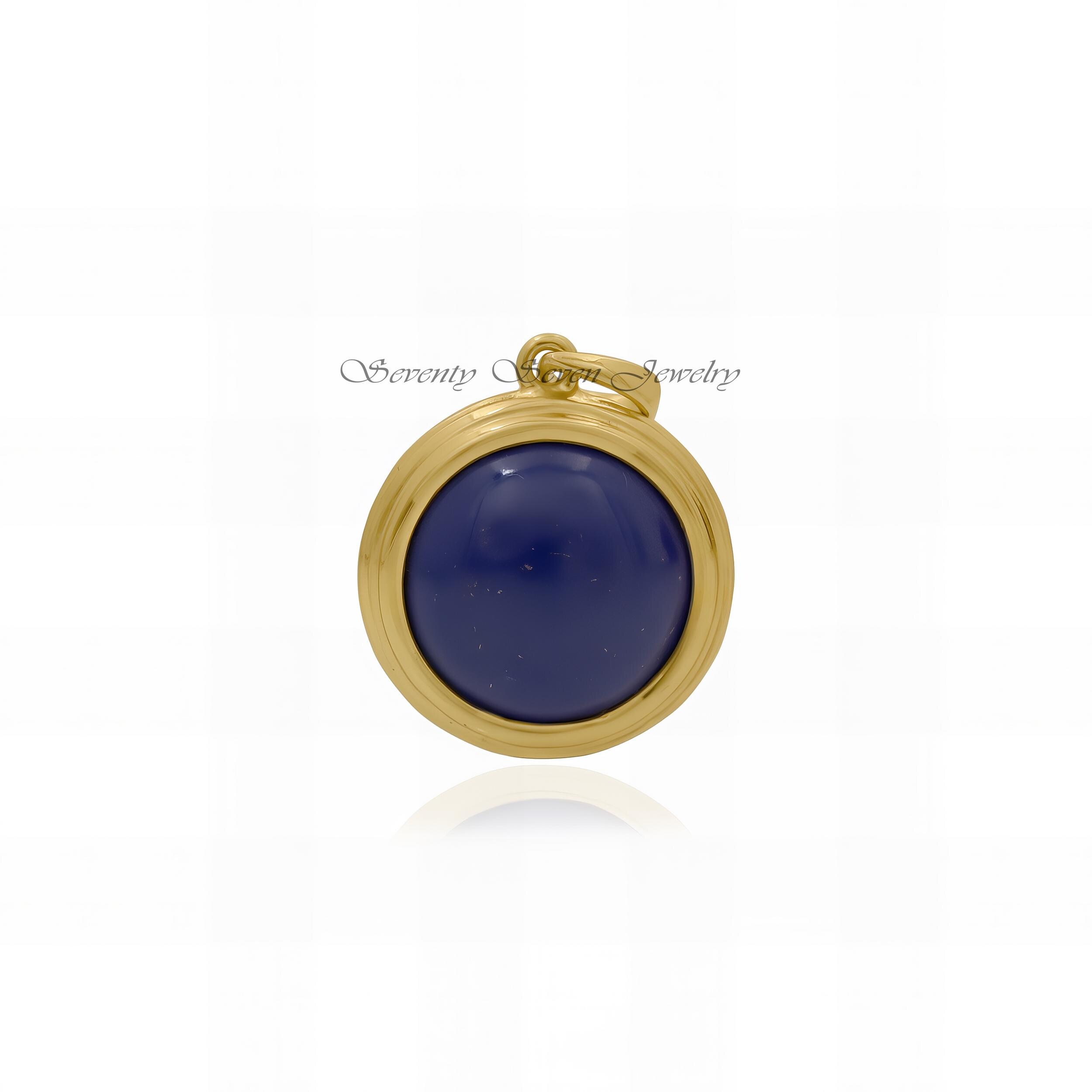 Gold Plated Lapis Lazuli Pendant: Sterling Silver Round Disc Charm - View 5 - Seventy Seven Jewelry | SKU: SSMJP4446-SLYGLPZ- Gold Plated Lapis Lazuli Pendant: Sterling Silver Round Disc Charm - View 5 - Seventy Seven Jewelry | SKU: SSMJP4446-SLYGLPZ-