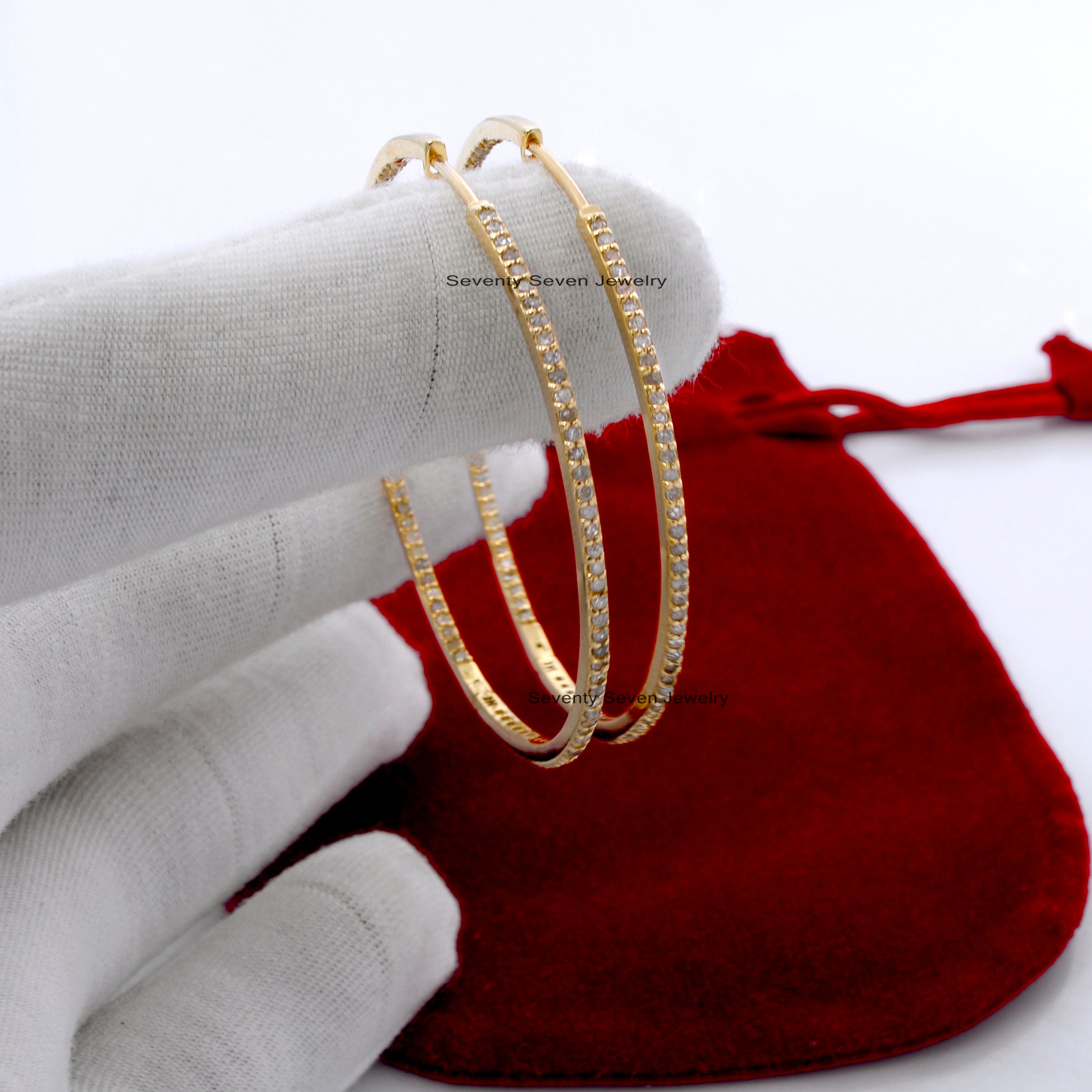 14K Gold Pave Diamond Hoop Earrings - 50mm - View 6 - Seventy Seven Jewelry | SKU: SSMJE02-14KYGTQ,SSMJE02-14KYGYSP,SSMJE02-1 14K Gold Pave Diamond Hoop Earrings - 50mm - View 6 - Seventy Seven Jewelry | SKU: SSMJE02-14KYGTQ,SSMJE02-14KYGYSP,SSMJE02-1
