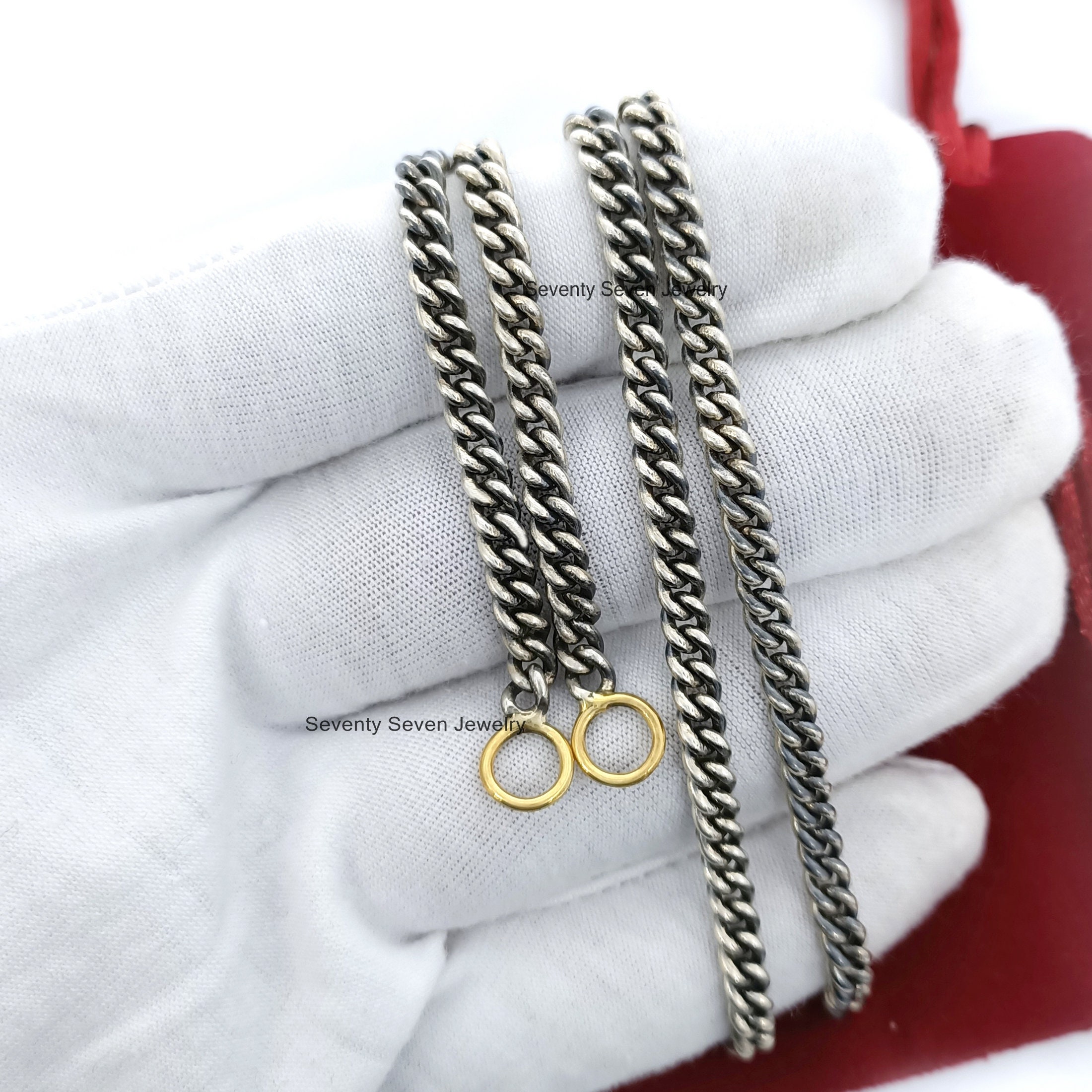 925 Sterling Silver Curb Chain Necklace, Oxidized & Gold Plated, 4.80MM - View 6 - Seventy Seven Jewelry | SKU: SSG17-SLOXYG-