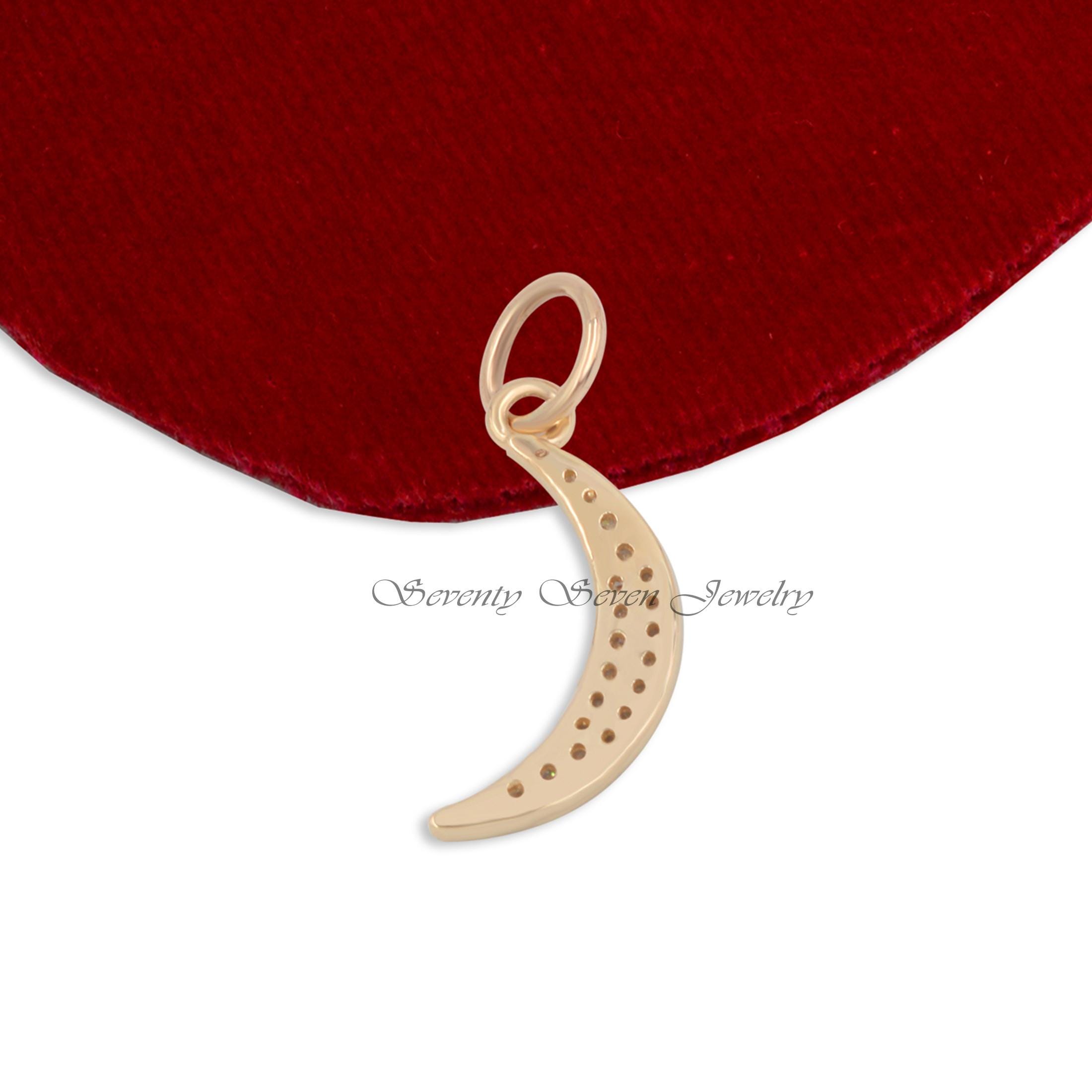 Diamond Crescent Moon Pendant: 925 Silver Gemstone Necklace - View 2 - Seventy Seven Jewelry | SKU: SSMJP589-SLYGDI-2026 Diamond Crescent Moon Pendant: 925 Silver Gemstone Necklace - View 2 - Seventy Seven Jewelry | SKU: SSMJP589-SLYGDI-2026