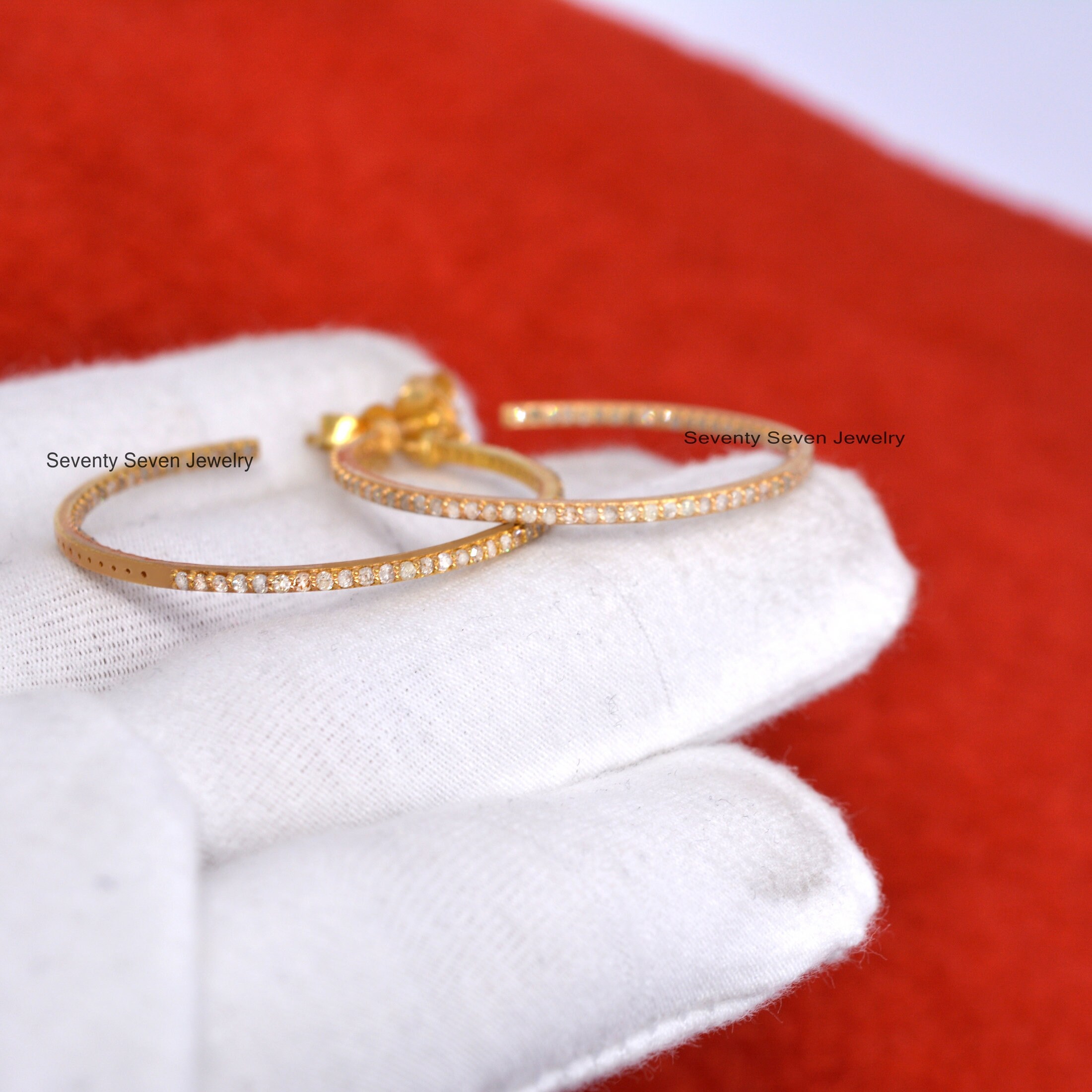 Oxidized Diamond Sterling Silver Hoop Earrings - 25MM - View 3 - Seventy Seven Jewelry | SKU: SSMJE11-SLYGDI-25M-V Oxidized Diamond Sterling Silver Hoop Earrings - 25MM - View 3 - Seventy Seven Jewelry | SKU: SSMJE11-SLYGDI-25M-V