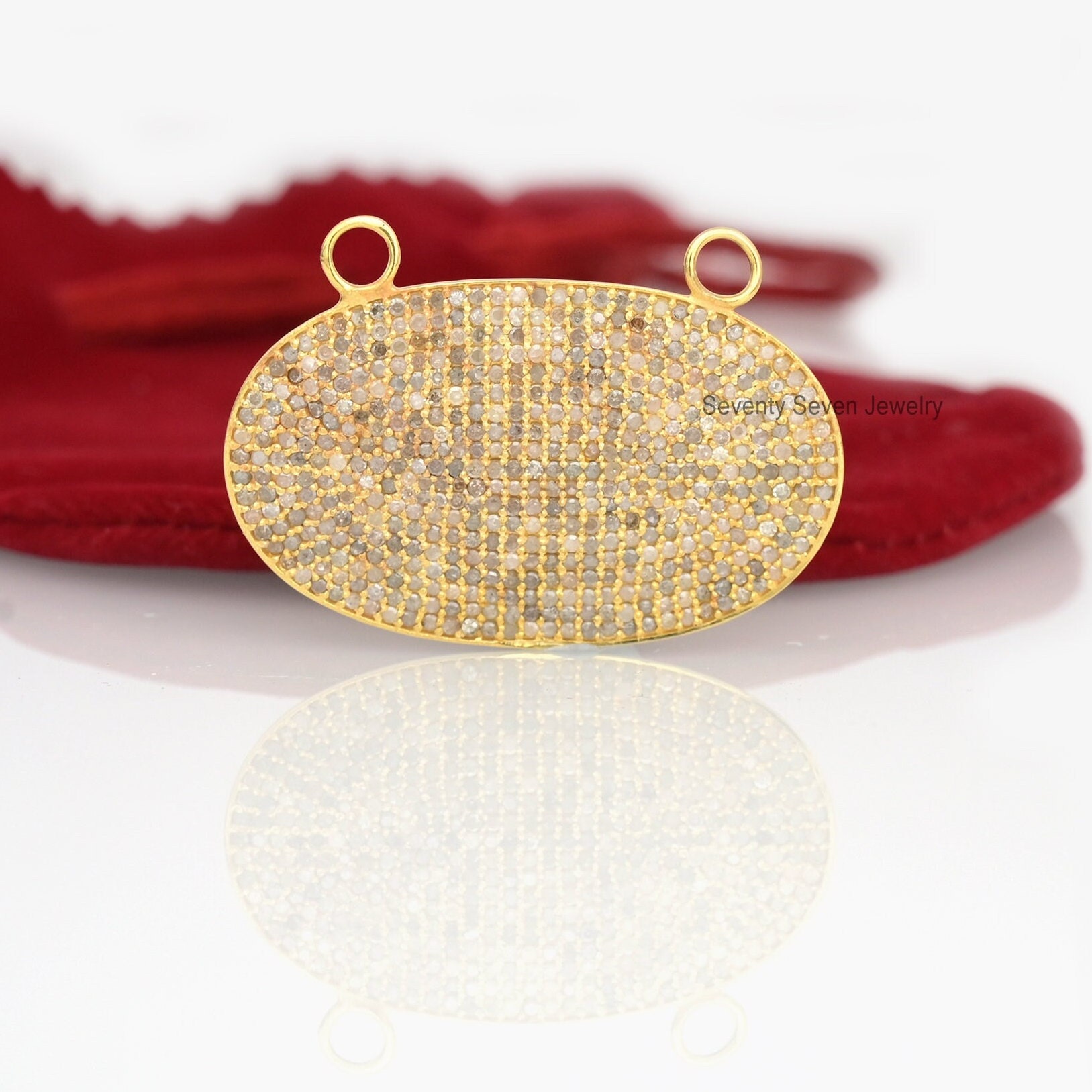 925 Silver Pave Diamond Pendant: Oval or Bar Connector - View 3 - Seventy Seven Jewelry | SKU: SSMJP560-SLYGDI-2026 925 Silver Pave Diamond Pendant: Oval or Bar Connector - View 3 - Seventy Seven Jewelry | SKU: SSMJP560-SLYGDI-2026