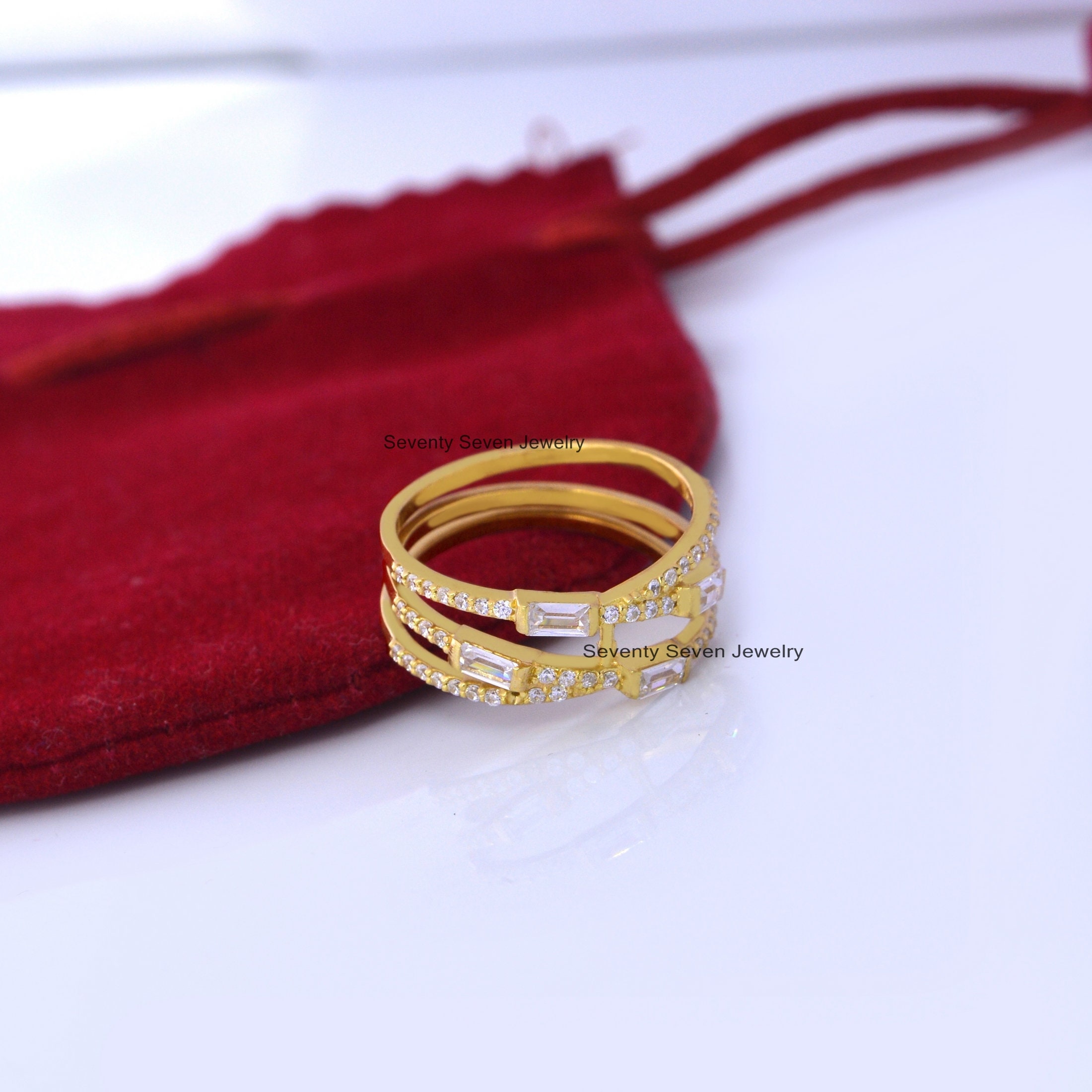 925 Silver Cubic Zircon Ring: Multi Row Baguette Eternity Band - View 7 - Seventy Seven Jewelry | SKU: SSMJR14-SLYGCZBTT-2026 925 Silver Cubic Zircon Ring: Multi Row Baguette Eternity Band - View 7 - Seventy Seven Jewelry | SKU: SSMJR14-SLYGCZBTT-2026