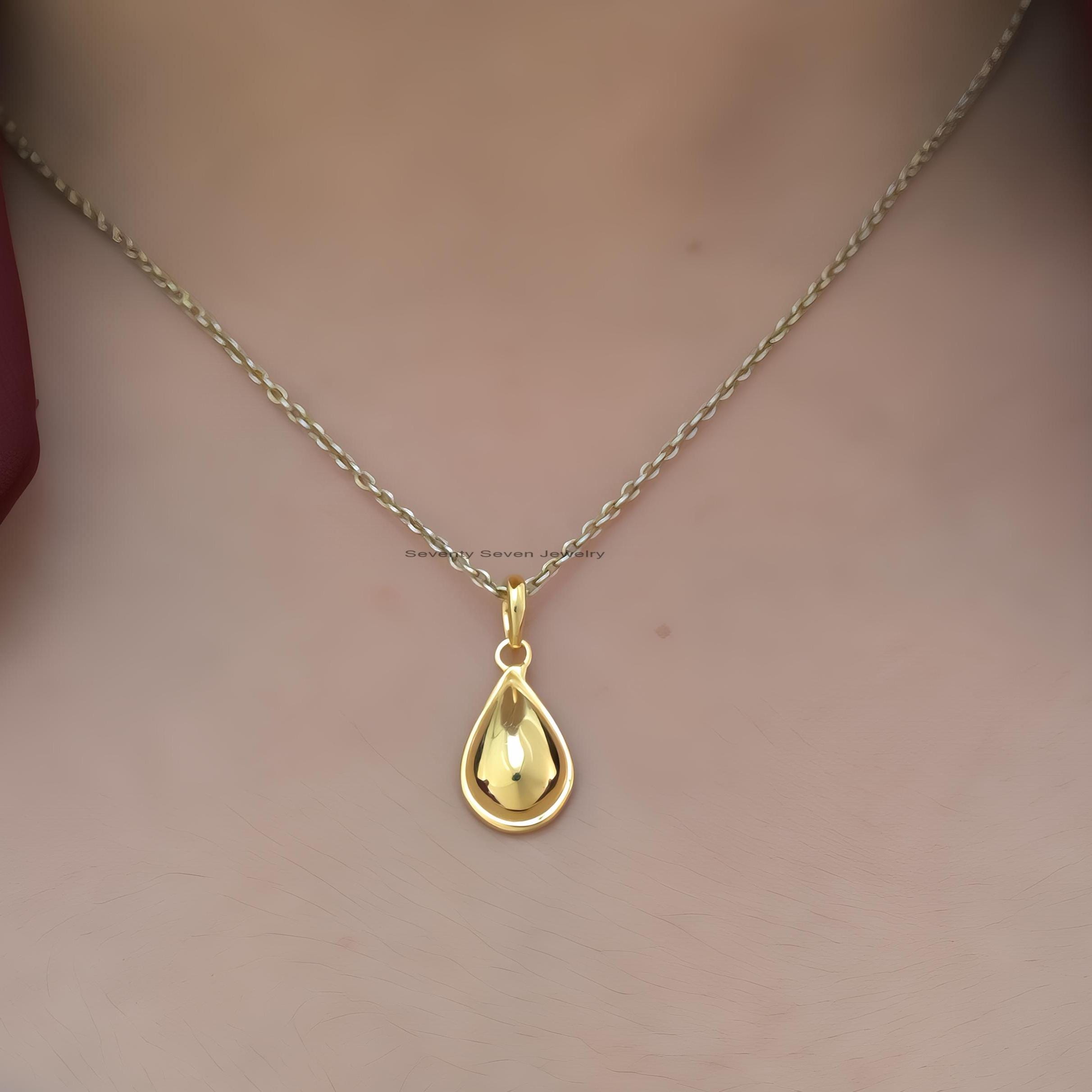 Gold Plated Teardrop Pendant: Sterling Silver Dainty Drop - View 2 - Seventy Seven Jewelry | SKU: SSMJP4503-SLYG-22M Gold Plated Teardrop Pendant: Sterling Silver Dainty Drop - View 2 - Seventy Seven Jewelry | SKU: SSMJP4503-SLYG-22M