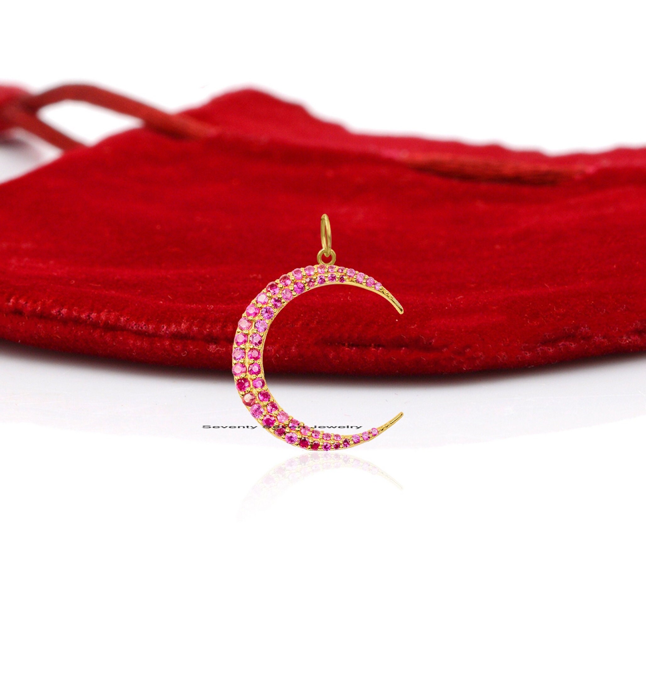 925 Silver Crescent Moon Pendant: Ruby or Diamond Charm (26 MM) - View 6 - Seventy Seven Jewelry | SKU: SSMJP1065-SLYGRU-26M- 925 Silver Crescent Moon Pendant: Ruby or Diamond Charm (26 MM) - View 6 - Seventy Seven Jewelry | SKU: SSMJP1065-SLYGRU-26M-