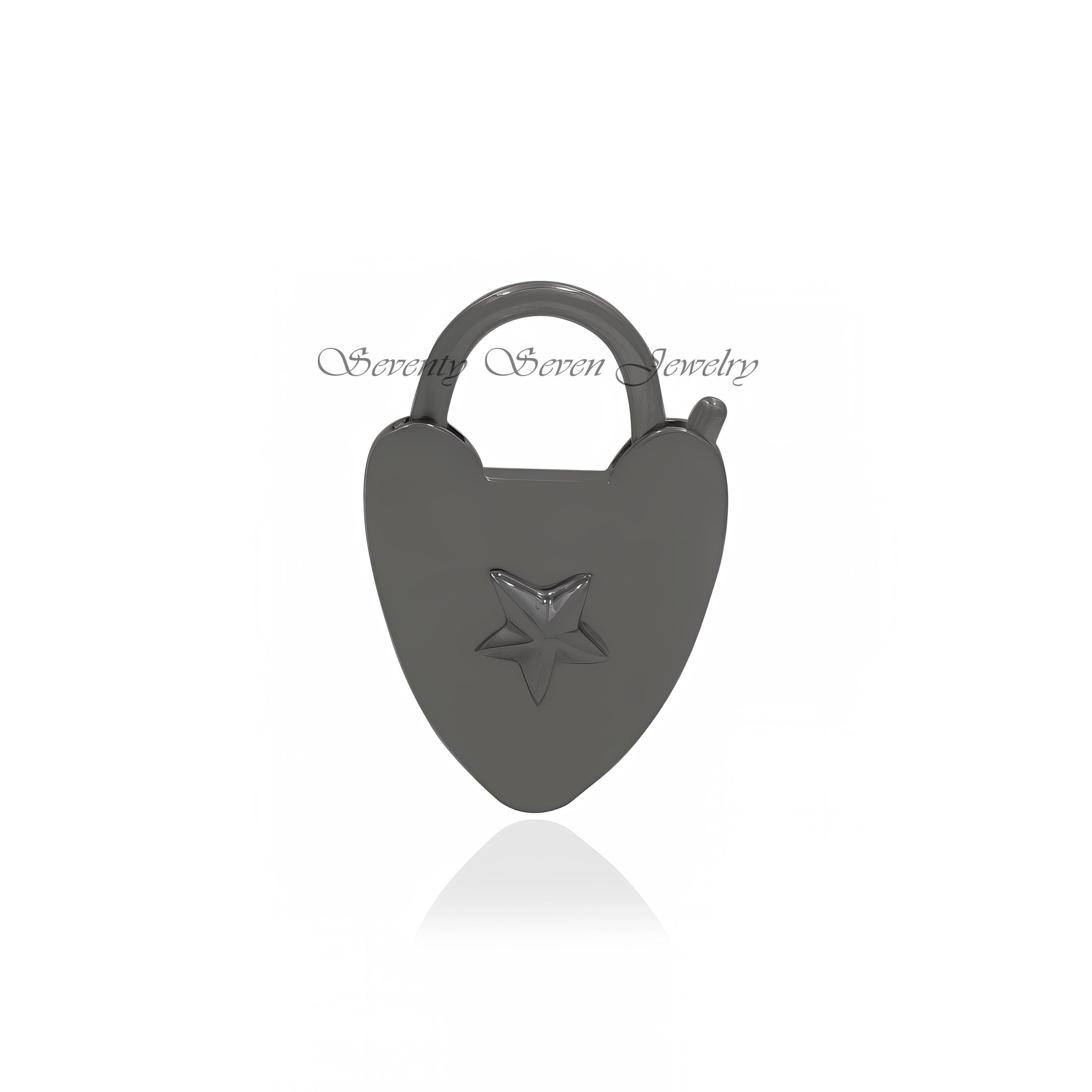 925 Silver Heart Padlock Necklace: Oxidized Paperclip Chain Pendant - View 3 - Seventy Seven Jewelry | SKU: SSMJP47-SLRHYG-20 925 Silver Heart Padlock Necklace: Oxidized Paperclip Chain Pendant - View 3 - Seventy Seven Jewelry | SKU: SSMJP47-SLRHYG-20