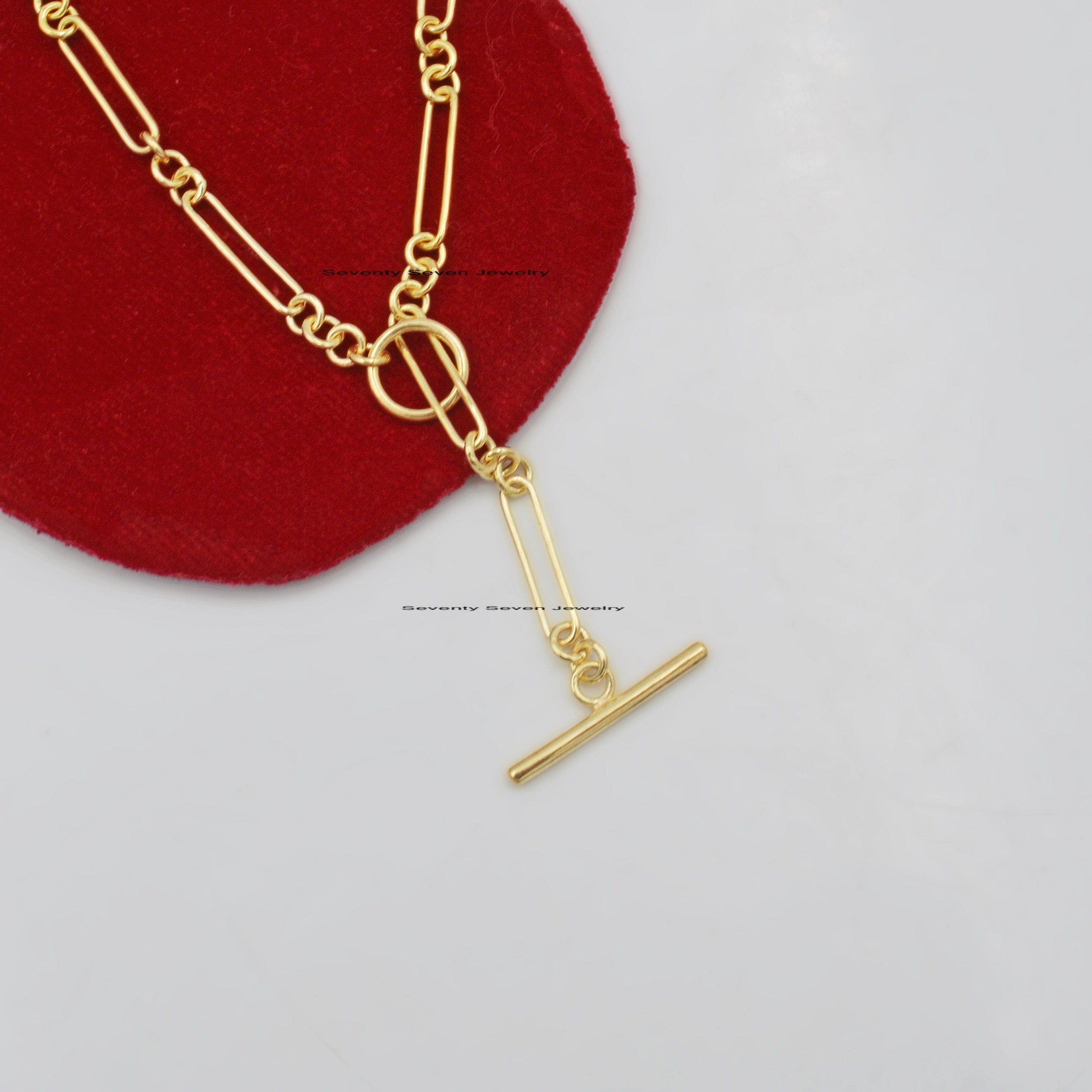 Sterling Silver Trombone Link Albert Chain - Adjustable Paperclip Necklace - View 5 - Seventy Seven Jewelry | SKU: SSG14-SLYG