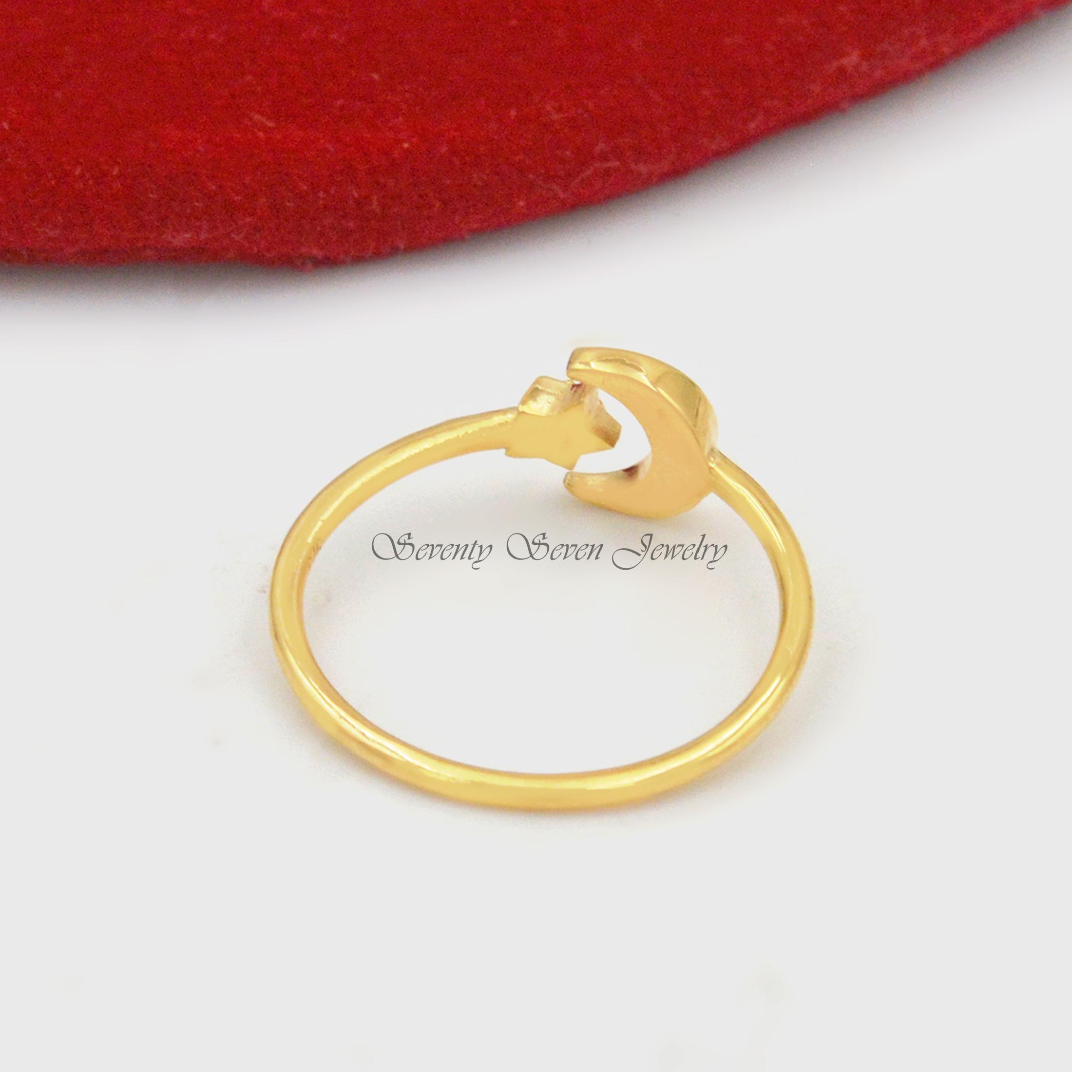 14k Gold Diamond Moon and Star Ring: Adjustable Celestial Jewelry - View 5 - Seventy Seven Jewelry | SKU: SSMJR628-14KYGDI-20 14k Gold Diamond Moon and Star Ring: Adjustable Celestial Jewelry - View 5 - Seventy Seven Jewelry | SKU: SSMJR628-14KYGDI-20