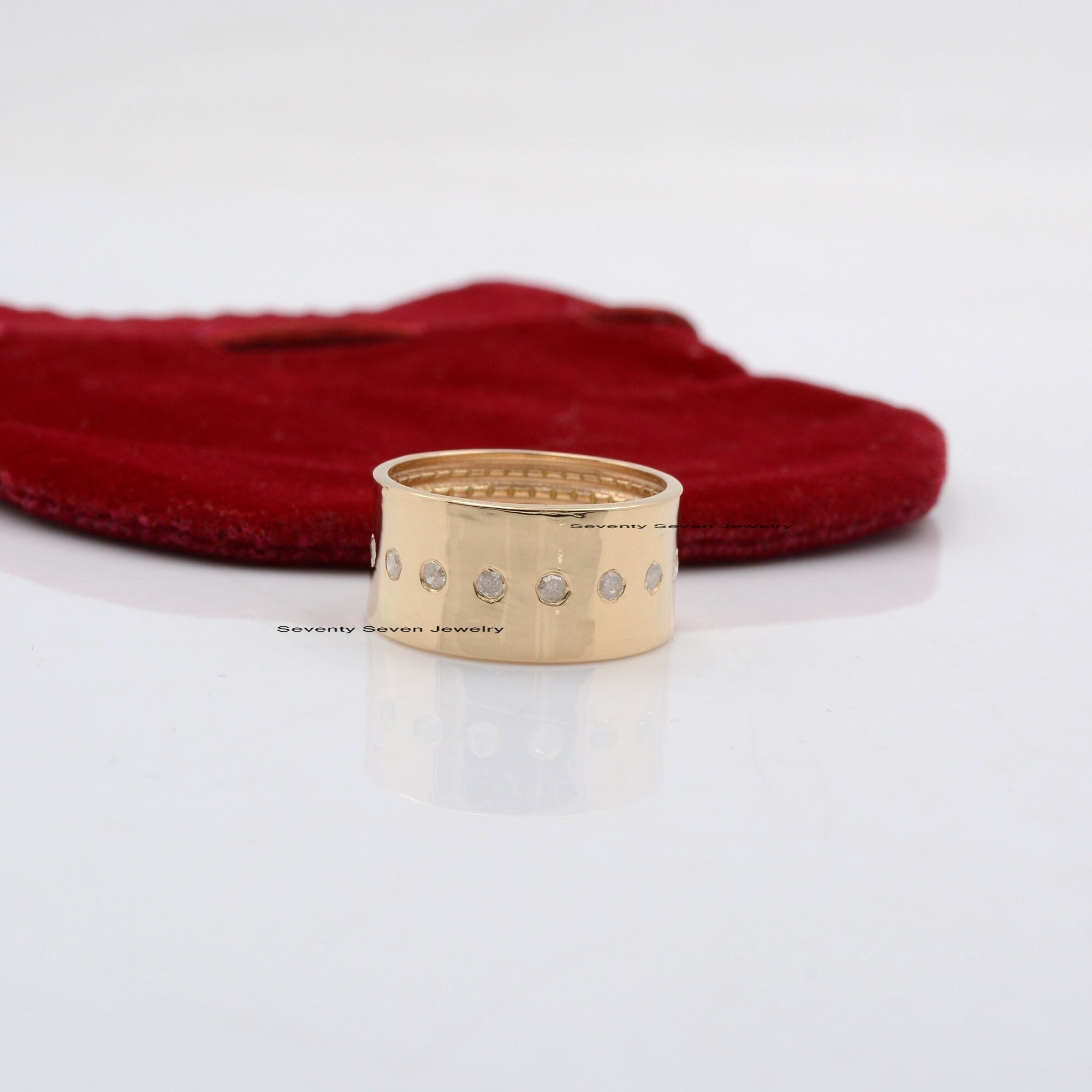 14K Gold Diamond Cigar Band, Bezel Ring - View 5 - Seventy Seven Jewelry | SKU: SSMJR41-14KYGDI-2026