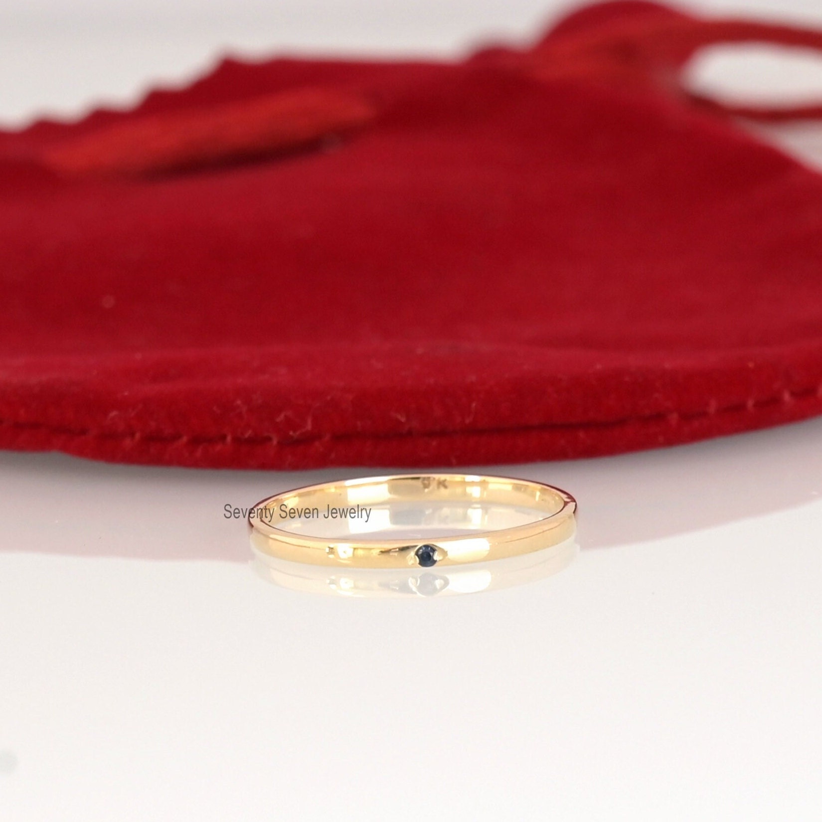 14K Gold Black Diamond Band: Dainty Stackable Ring - View 2 - Seventy Seven Jewelry | SKU: SSMJR395-14KYGBDI-2026 14K Gold Black Diamond Band: Dainty Stackable Ring - View 2 - Seventy Seven Jewelry | SKU: SSMJR395-14KYGBDI-2026