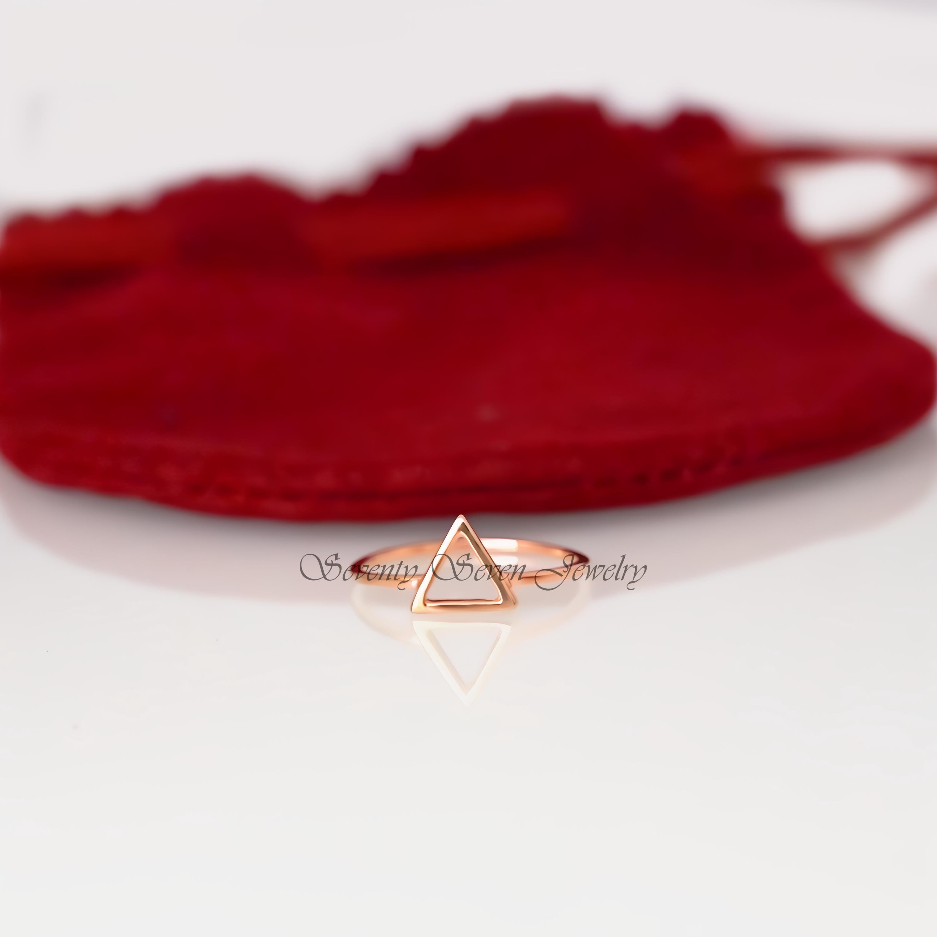 14k Solid Gold Triangle Ring: Geometric Boho Jewelry - View 6 - Seventy Seven Jewelry | SKU: SSMJR09-14KYG-2026 14k Solid Gold Triangle Ring: Geometric Boho Jewelry - View 6 - Seventy Seven Jewelry | SKU: SSMJR09-14KYG-2026