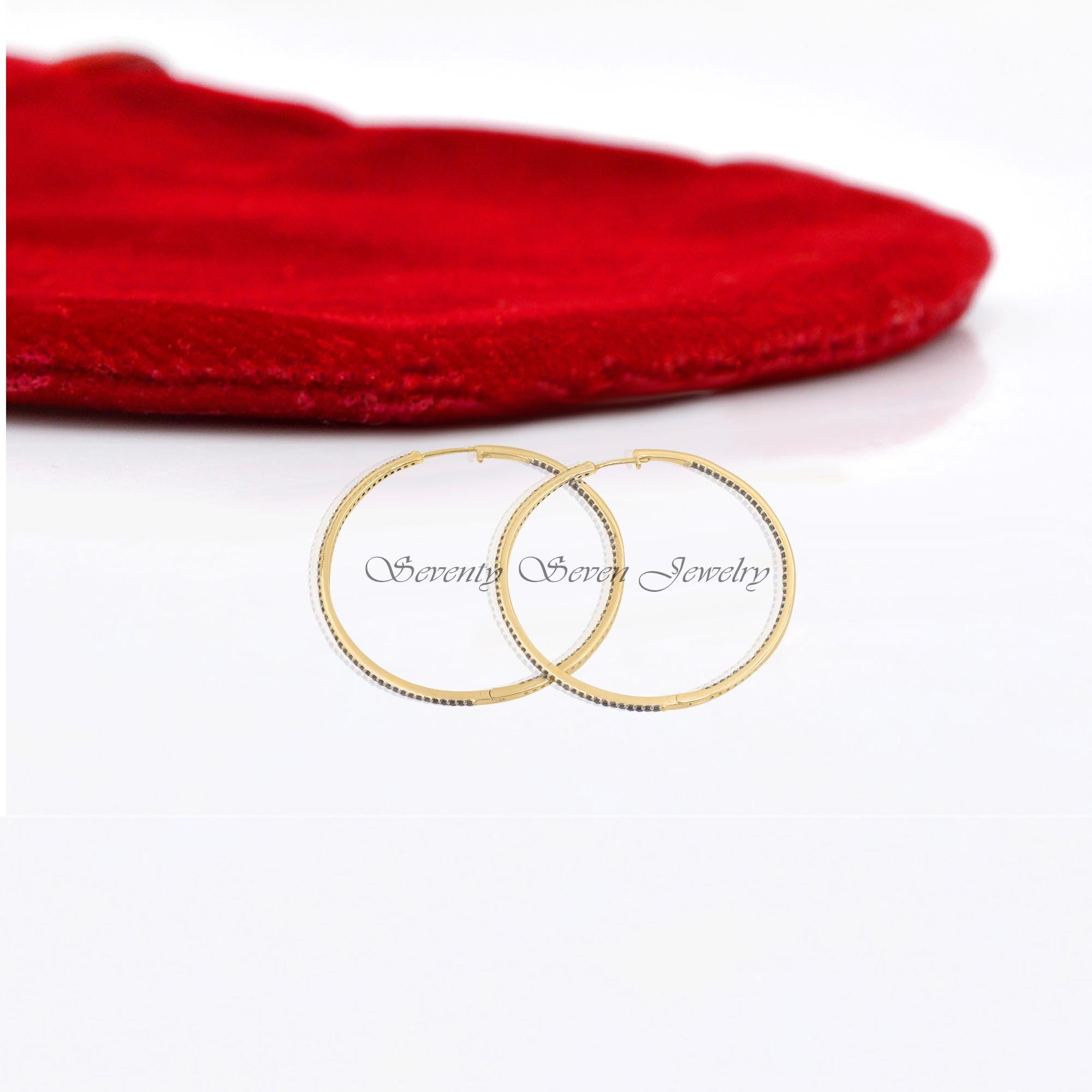 925 Silver Diamond Hoop Earrings: Large Pave Hoops, 50 MM - View 5 - Seventy Seven Jewelry | SKU: SSMJE02-SLYGDI-2026,SSMJE02 925 Silver Diamond Hoop Earrings: Large Pave Hoops, 50 MM - View 5 - Seventy Seven Jewelry | SKU: SSMJE02-SLYGDI-2026,SSMJE02