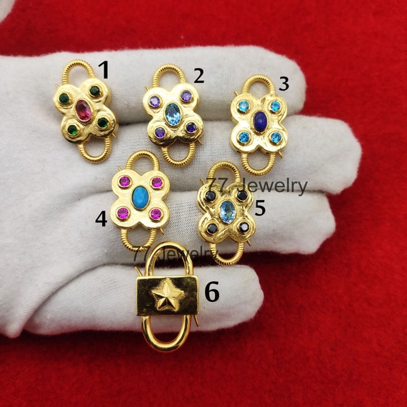 925 Silver Gemstone Floral Padlock: Handmade Double Side Connector