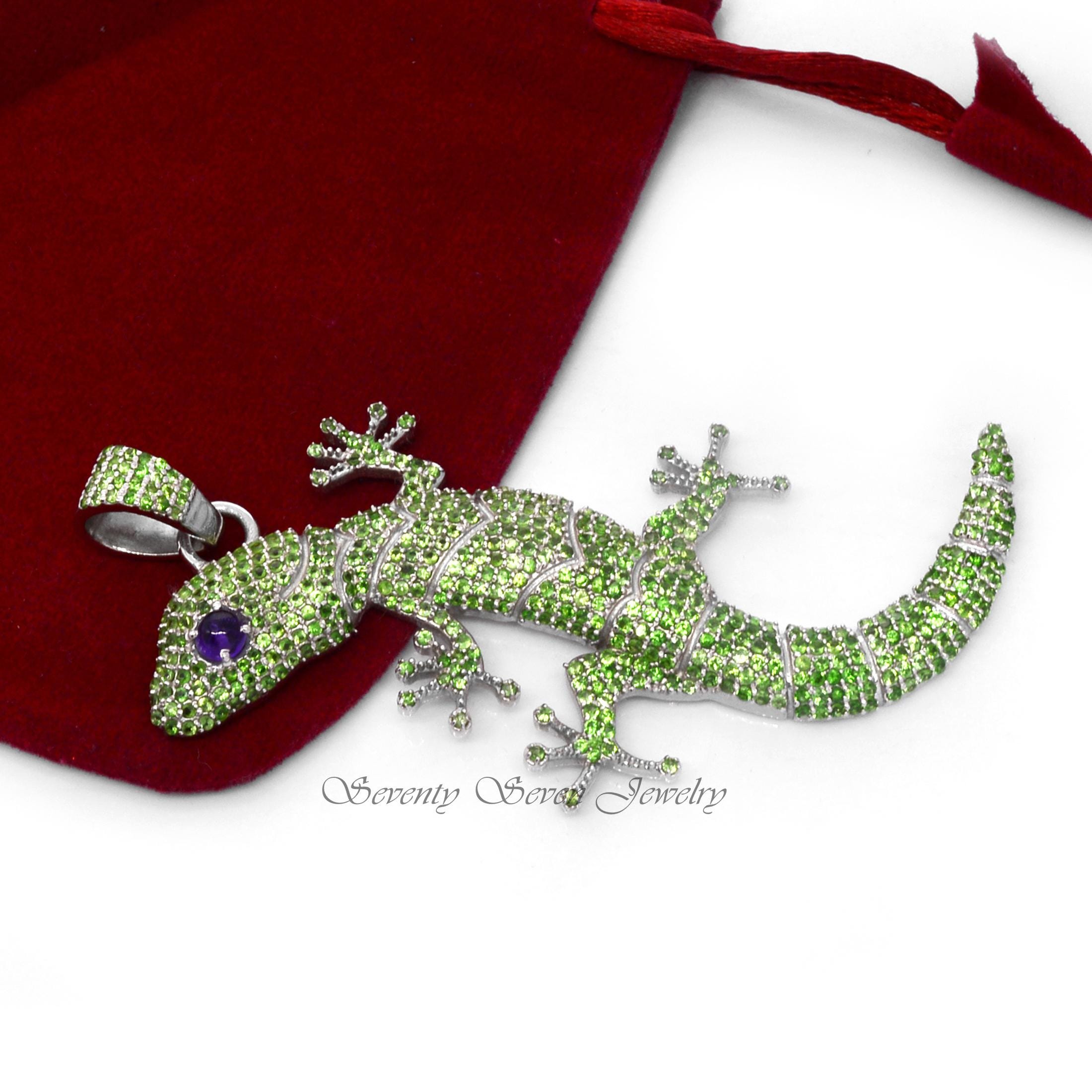 Sterling Silver Gecko Pendant: Antique Tsavorite Lizard Jewelry - View 2 - Seventy Seven Jewelry | SKU: SSMJP496-SLRHTSAM-202 Sterling Silver Gecko Pendant: Antique Tsavorite Lizard Jewelry - View 2 - Seventy Seven Jewelry | SKU: SSMJP496-SLRHTSAM-202