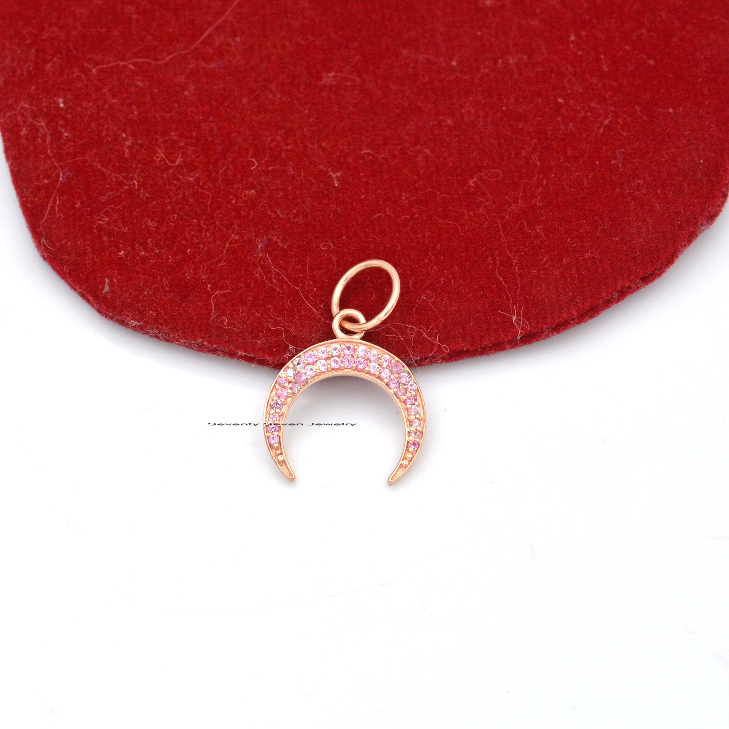925 Silver Diamond Crescent Moon Pendant: Half Horn - View 4 - Seventy Seven Jewelry | SKU: SSMJP462-SLYGDI-2026 925 Silver Diamond Crescent Moon Pendant: Half Horn - View 4 - Seventy Seven Jewelry | SKU: SSMJP462-SLYGDI-2026
