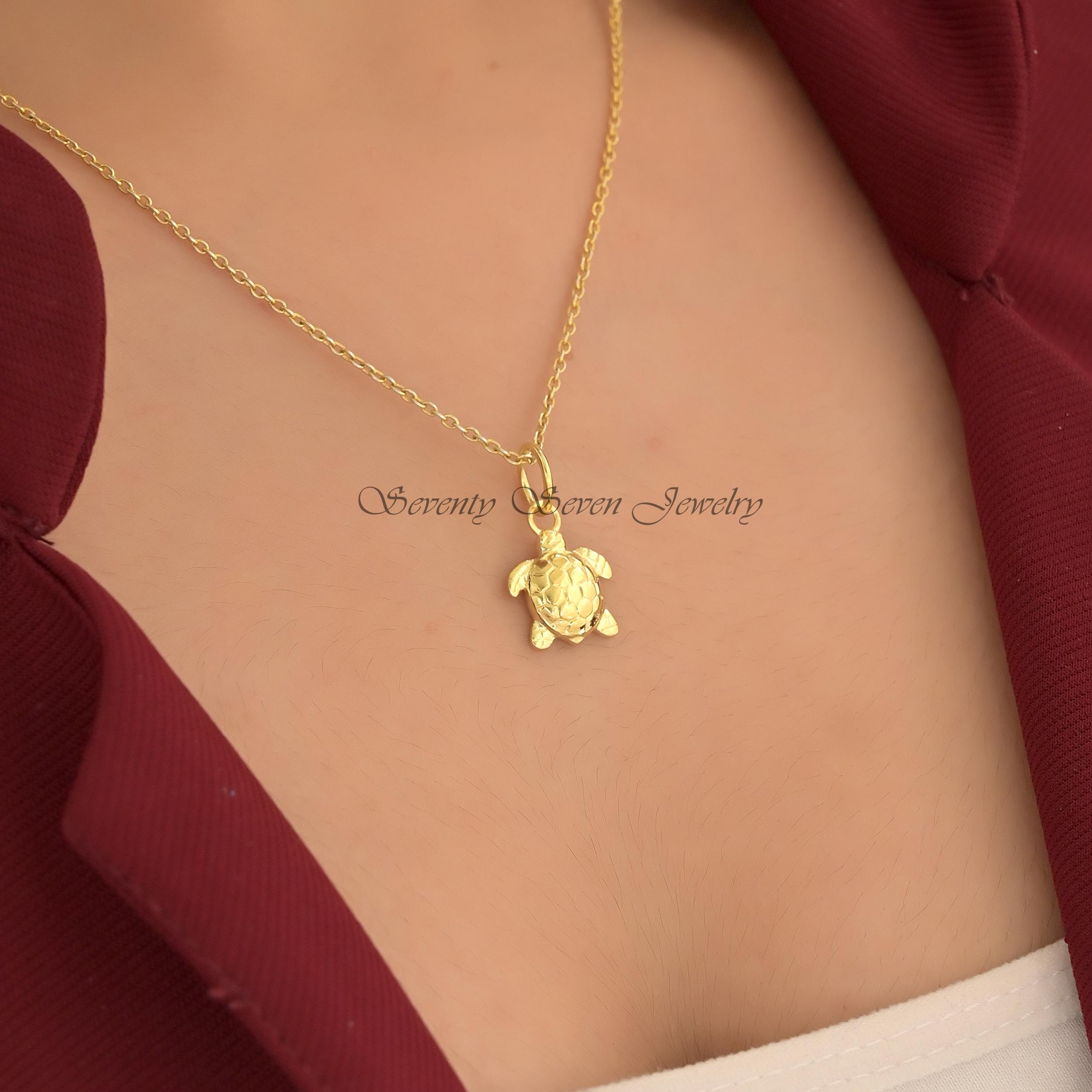14k Gold Plated Turtle Pendant: Sea Charm Jewellery - View 3 - Seventy Seven Jewelry | SKU: SSMJP5176-SLYG-20M 14k Gold Plated Turtle Pendant: Sea Charm Jewellery - View 3 - Seventy Seven Jewelry | SKU: SSMJP5176-SLYG-20M
