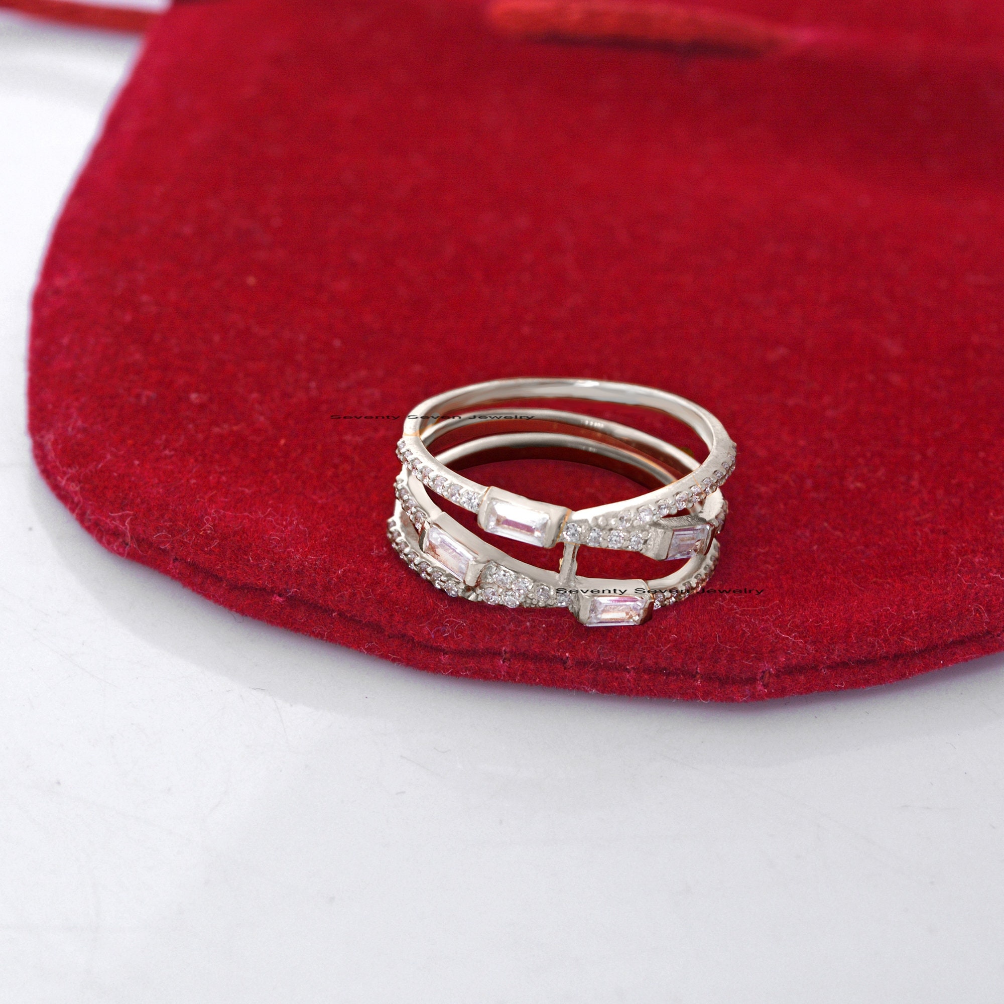 925 Silver Cubic Zircon Ring: Multi Row Baguette Eternity Band - View 6 - Seventy Seven Jewelry | SKU: SSMJR14-SLYGCZBTT-2026 925 Silver Cubic Zircon Ring: Multi Row Baguette Eternity Band - View 6 - Seventy Seven Jewelry | SKU: SSMJR14-SLYGCZBTT-2026