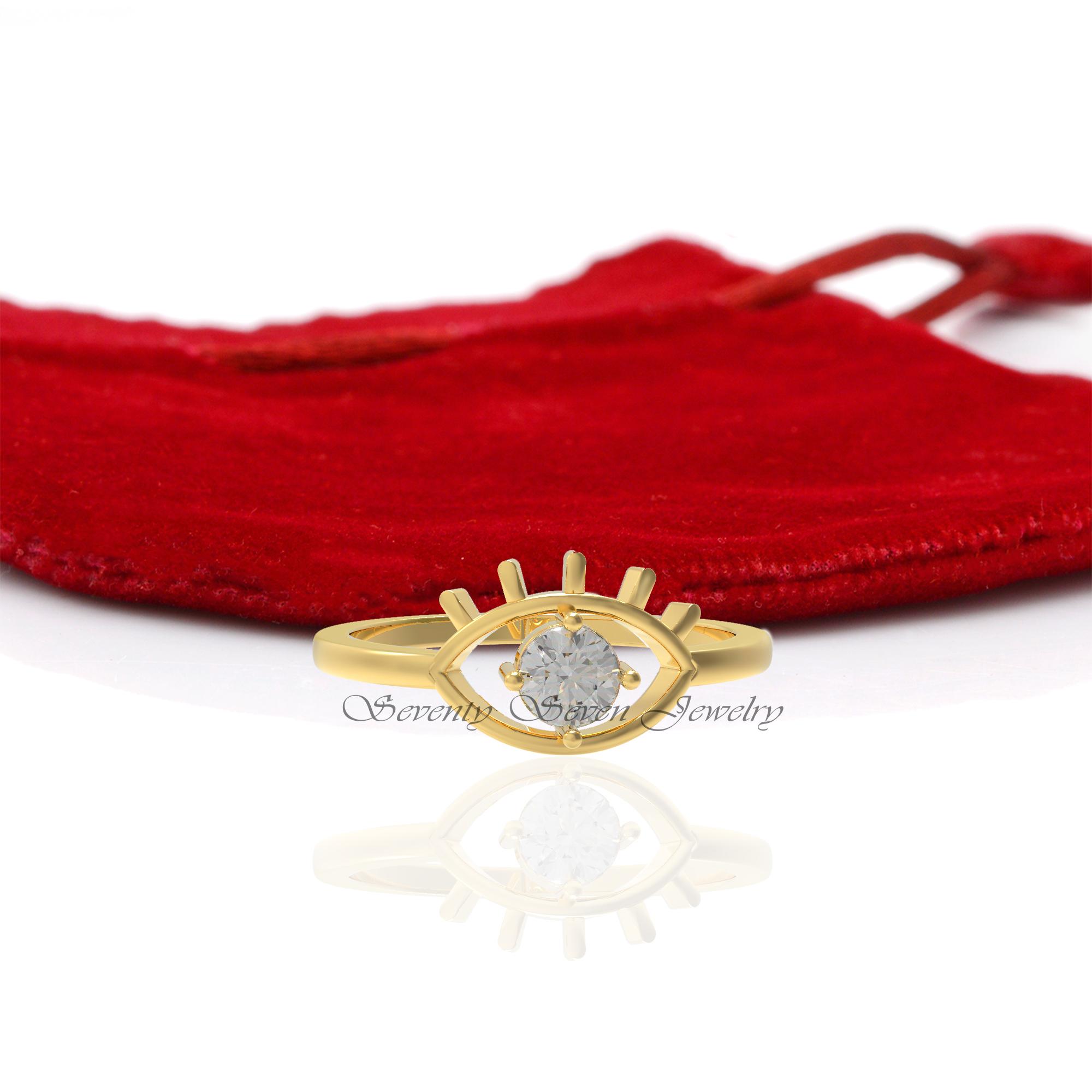 14K Gold Moonstone Evil Eye Ring: Gemstone Protection Jewelry - View 5 - Seventy Seven Jewelry | SKU: SSMJR348-14KYGRM-2026 14K Gold Moonstone Evil Eye Ring: Gemstone Protection Jewelry - View 5 - Seventy Seven Jewelry | SKU: SSMJR348-14KYGRM-2026