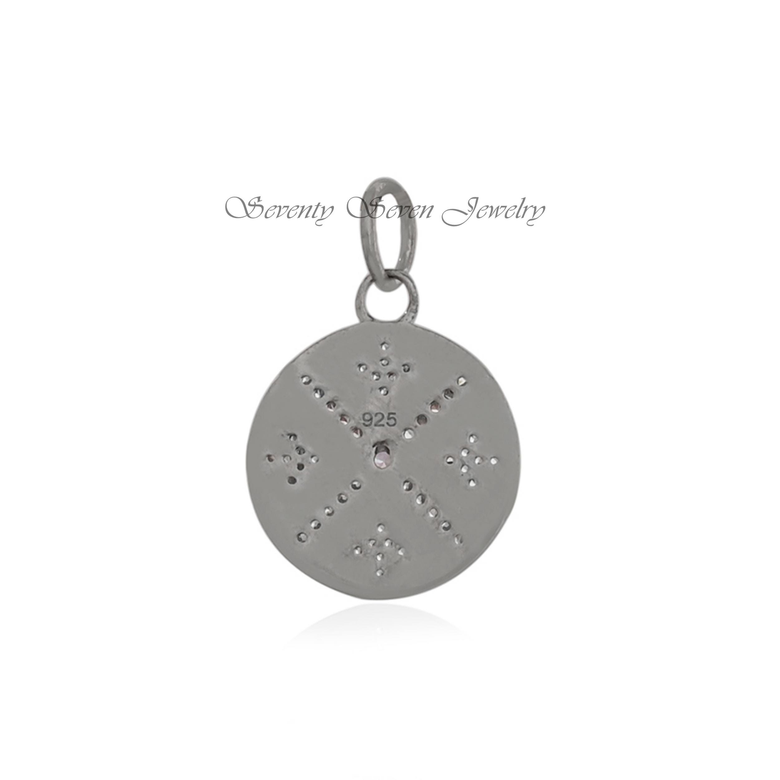 925 Silver Round Disc Pendant: CZ Pave Star Charm - View 5 - Seventy Seven Jewelry | SKU: SSMJP429-SLYGCZP-2026