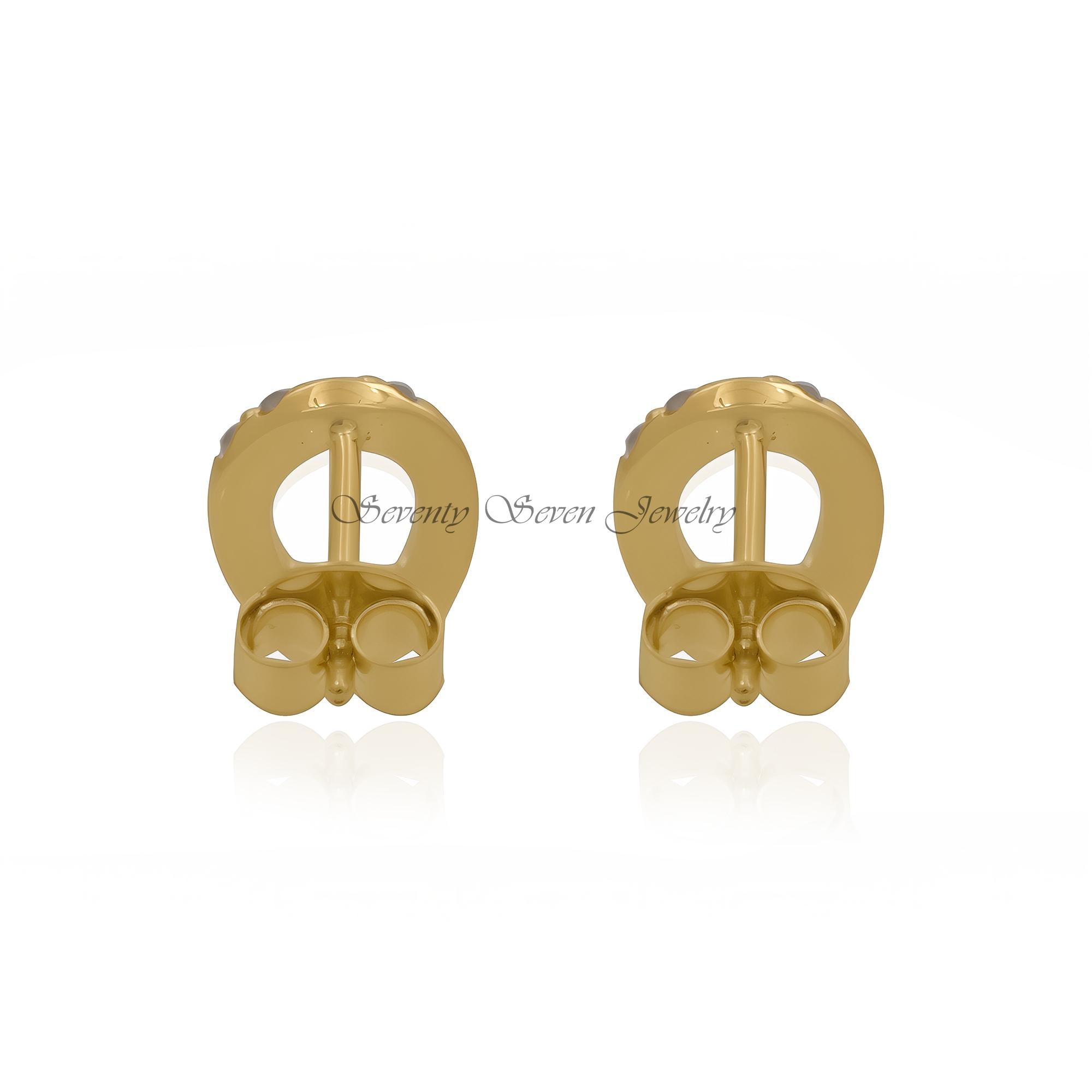 14k Gold Diamond Horseshoe Studs: Lucky Earrings, 10MM - View 6 - Seventy Seven Jewelry | SKU: SSMJE1797-14KYGDI-10M-2026 14k Gold Diamond Horseshoe Studs: Lucky Earrings, 10MM - View 6 - Seventy Seven Jewelry | SKU: SSMJE1797-14KYGDI-10M-2026