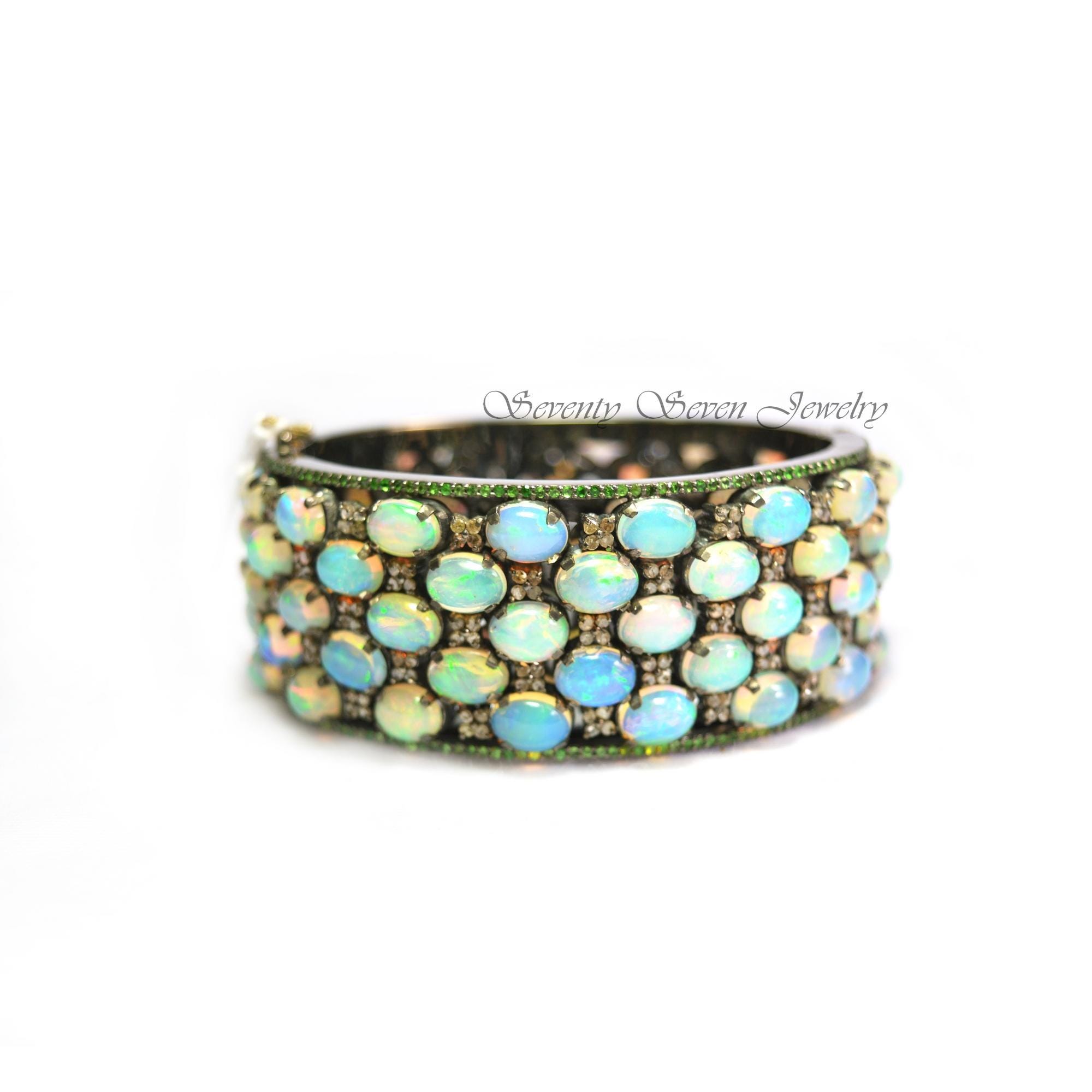 925 Silver Multi Gemstone Bangle: Opal, Diamond & Tsavorite - View 5 - Seventy Seven Jewelry | SKU: SSMJB11-SLRHDITSOP-2026 925 Silver Multi Gemstone Bangle: Opal, Diamond & Tsavorite - View 5 - Seventy Seven Jewelry | SKU: SSMJB11-SLRHDITSOP-2026