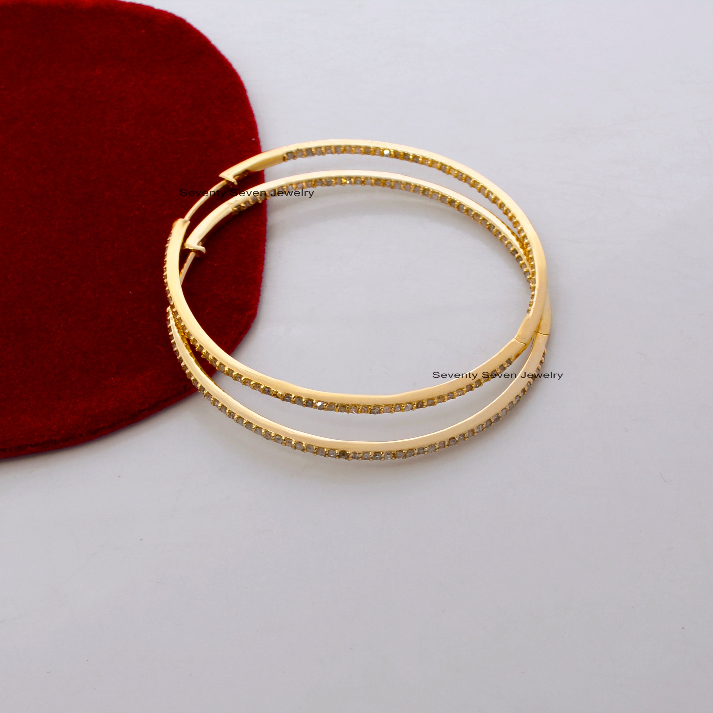 14K Gold Pave Diamond Hoop Earrings - 50mm - View 3 - Seventy Seven Jewelry | SKU: SSMJE02-14KYGTQ,SSMJE02-14KYGYSP,SSMJE02-1 14K Gold Pave Diamond Hoop Earrings - 50mm - View 3 - Seventy Seven Jewelry | SKU: SSMJE02-14KYGTQ,SSMJE02-14KYGYSP,SSMJE02-1