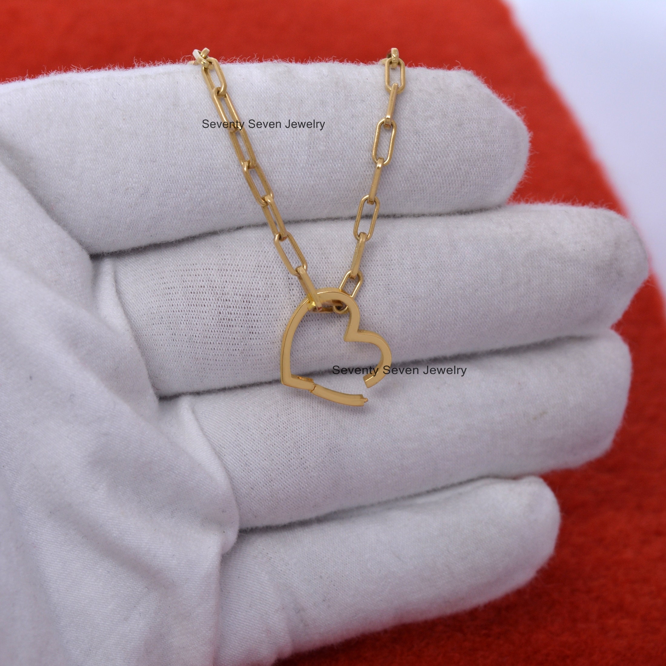 14K Gold Heart Charm Enhancer: Connector Lock (15mm) - View 5 - Seventy Seven Jewelry | SKU: SSMJH536-14KYG-2026 14K Gold Heart Charm Enhancer: Connector Lock (15mm) - View 5 - Seventy Seven Jewelry | SKU: SSMJH536-14KYG-2026