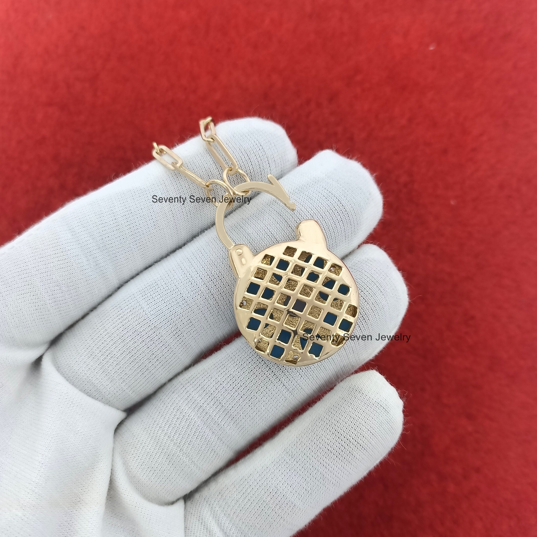 Turquoise Flower Padlock: 14K Gold Vermeil, 925 Silver Connector - View 7 - Seventy Seven Jewelry | SKU: SSMJP505-SLYGTQLBWT- Turquoise Flower Padlock: 14K Gold Vermeil, 925 Silver Connector - View 7 - Seventy Seven Jewelry | SKU: SSMJP505-SLYGTQLBWT-