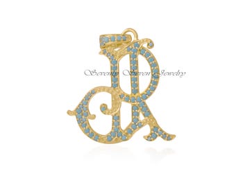 Pave Diamond AB-BA Letter Monogram: Sterling Silver Initial Pendant