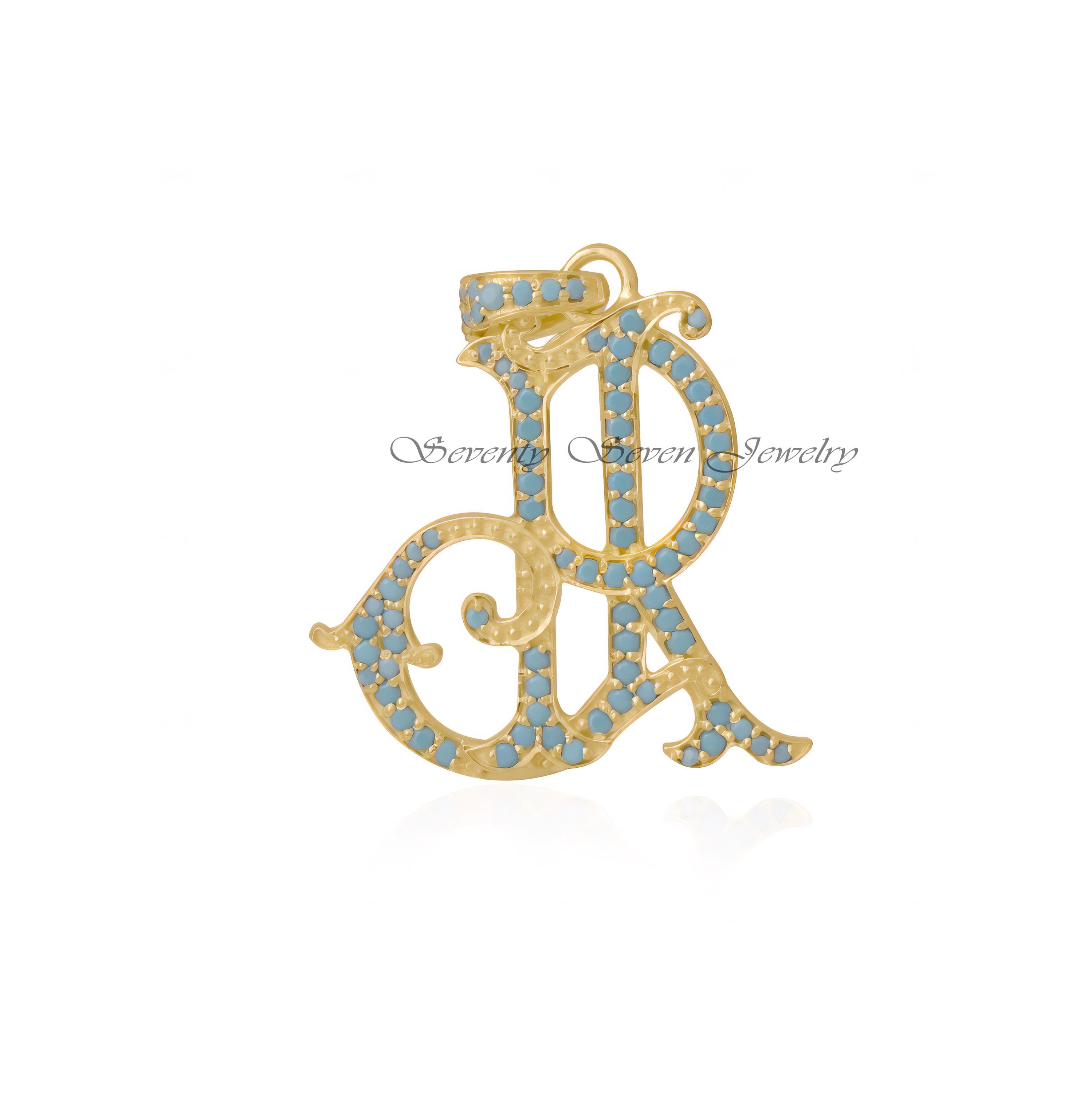 Pave Diamond AB-BA Letter Monogram: Sterling Silver Initial Pendant - Seventy Seven Jewelry | SKU: SSMJP86-SLWGDI-2026 Pave Diamond AB-BA Letter Monogram: Sterling Silver Initial Pendant - Seventy Seven Jewelry | SKU: SSMJP86-SLWGDI-2026