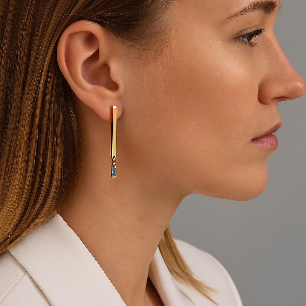 Long Bar Birthstone Earrings, Custom Silver Earring - Seventy Seven Jewelry | SKU: SSMJE Long Bar Birthstone Earrings, Custom Silver Earring - Seventy Seven Jewelry | SKU: SSMJE