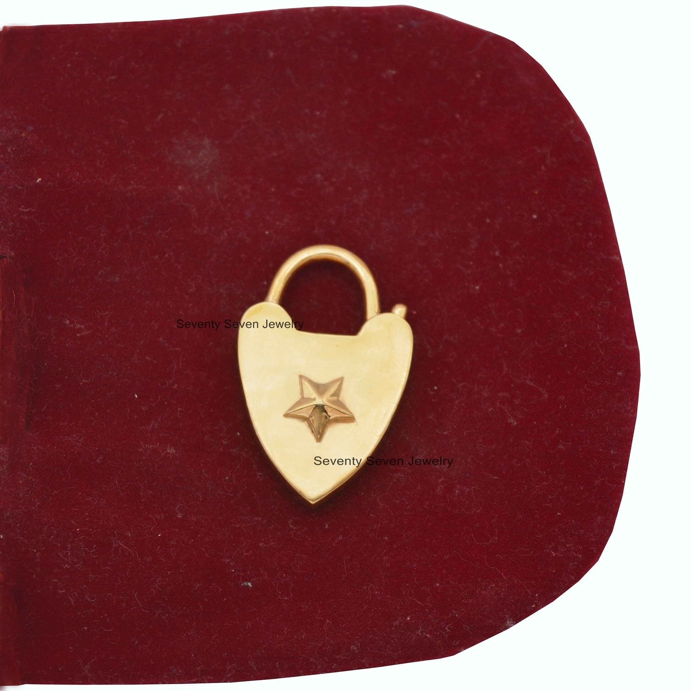 14K Solid Gold Heart Padlock Pendant: Openable Connector - View 4 - Seventy Seven Jewelry | SKU: SSMJH47-14KYG-2026 14K Solid Gold Heart Padlock Pendant: Openable Connector - View 4 - Seventy Seven Jewelry | SKU: SSMJH47-14KYG-2026
