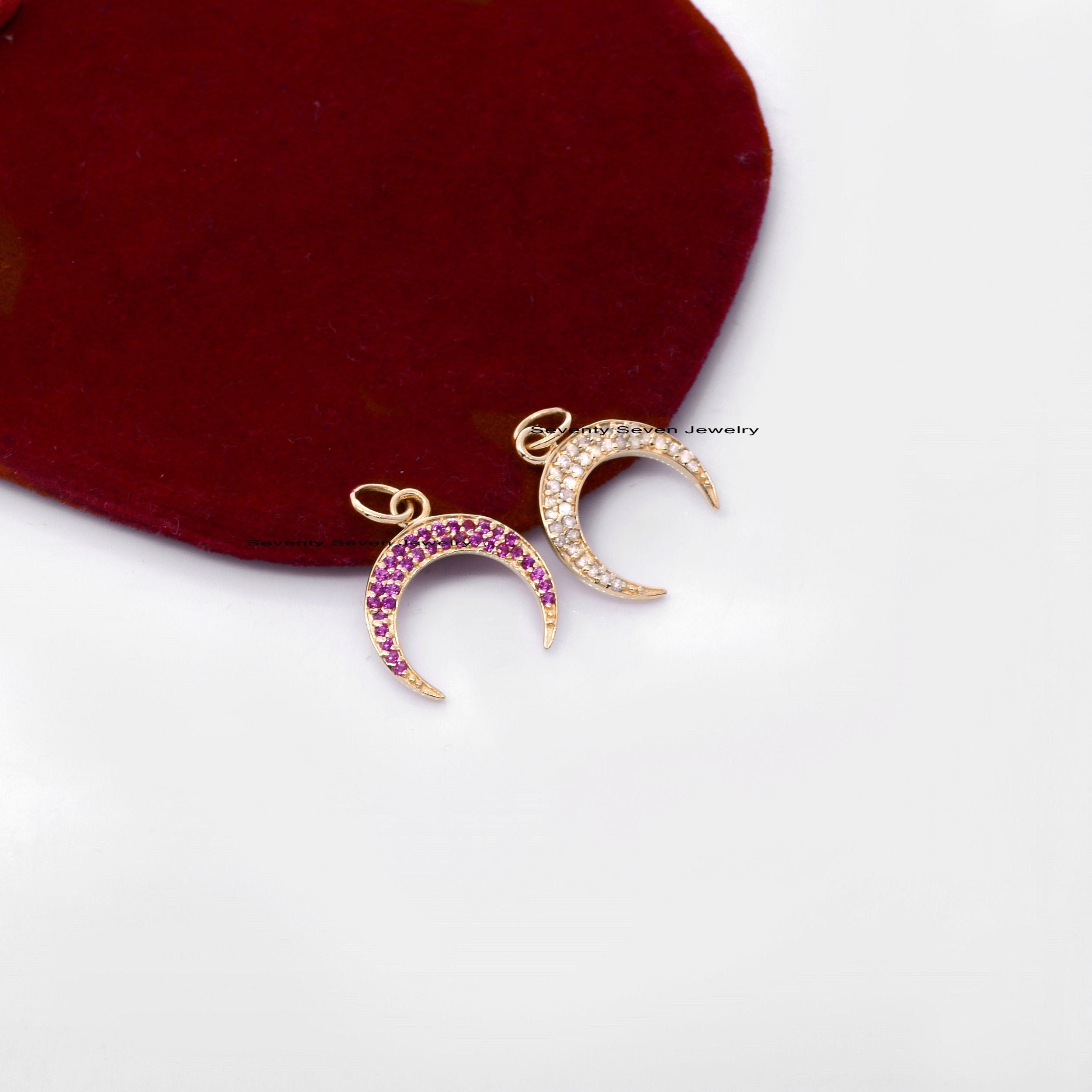 14k Gold Crescent Moon Pendant - View 2 - Seventy Seven Jewelry | SKU: SSMJP462-14KYGDI-2026 14k Gold Crescent Moon Pendant - View 2 - Seventy Seven Jewelry | SKU: SSMJP462-14KYGDI-2026