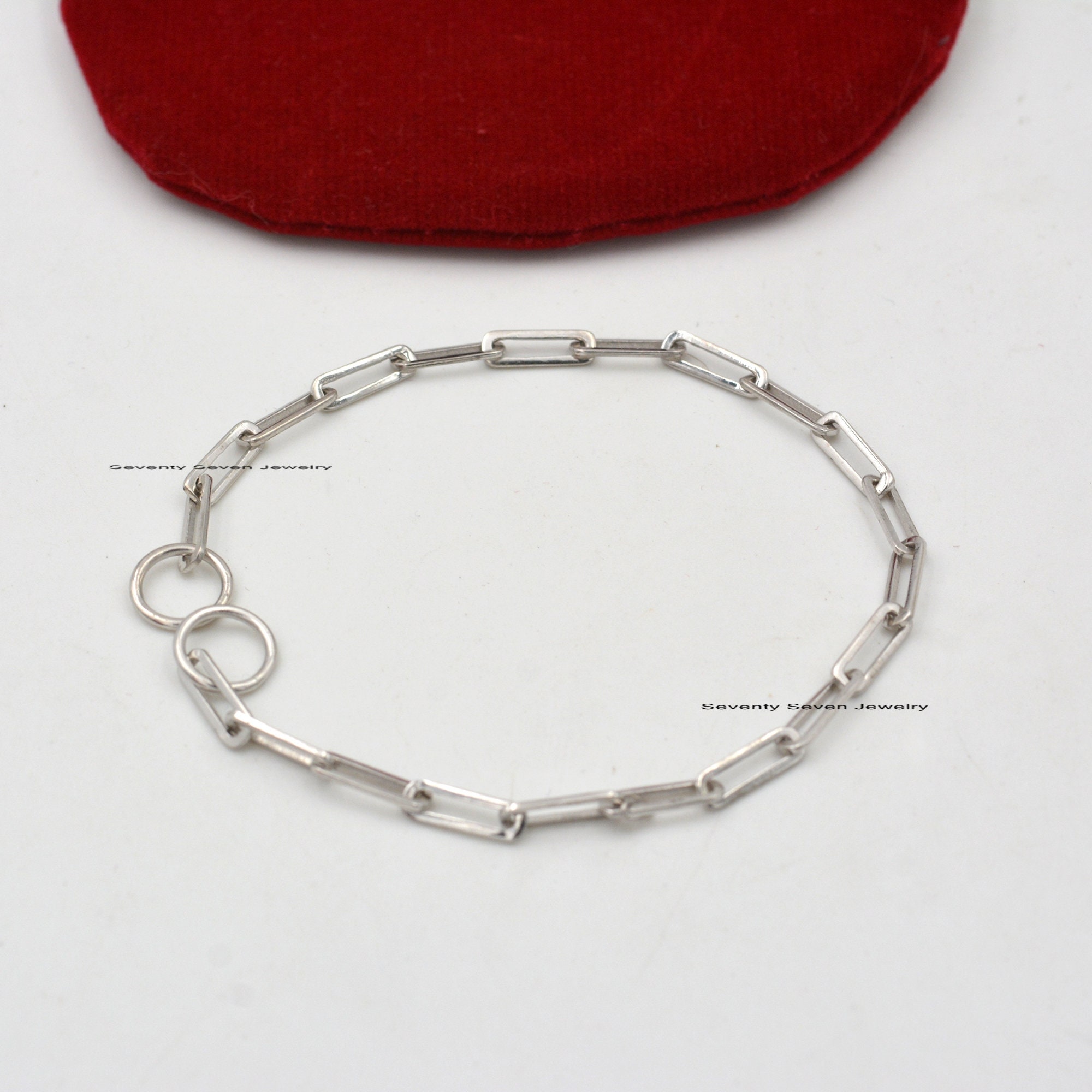 925 Sterling Silver Paper Clip Chain Bracelet: Rectangle Link - View 6 - Seventy Seven Jewelry | SKU: SSMJA229-SLYG-2026 925 Sterling Silver Paper Clip Chain Bracelet: Rectangle Link - View 6 - Seventy Seven Jewelry | SKU: SSMJA229-SLYG-2026