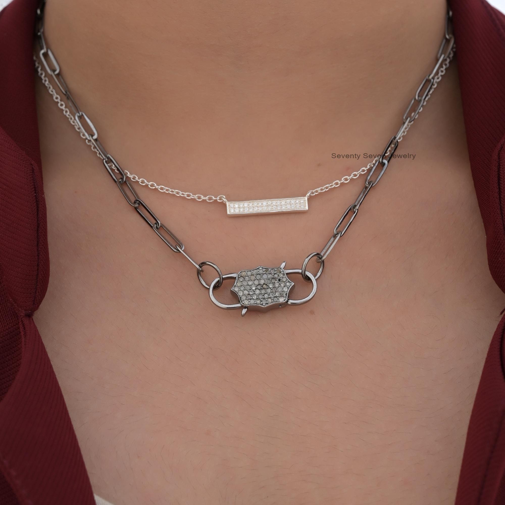 14K Gold Plated Moissanite Bar Necklace: Dainty Rectangle Charm - View 2 - Seventy Seven Jewelry | SKU: SSMJN1051-SLNSMN-14I 14K Gold Plated Moissanite Bar Necklace: Dainty Rectangle Charm - View 2 - Seventy Seven Jewelry | SKU: SSMJN1051-SLNSMN-14I