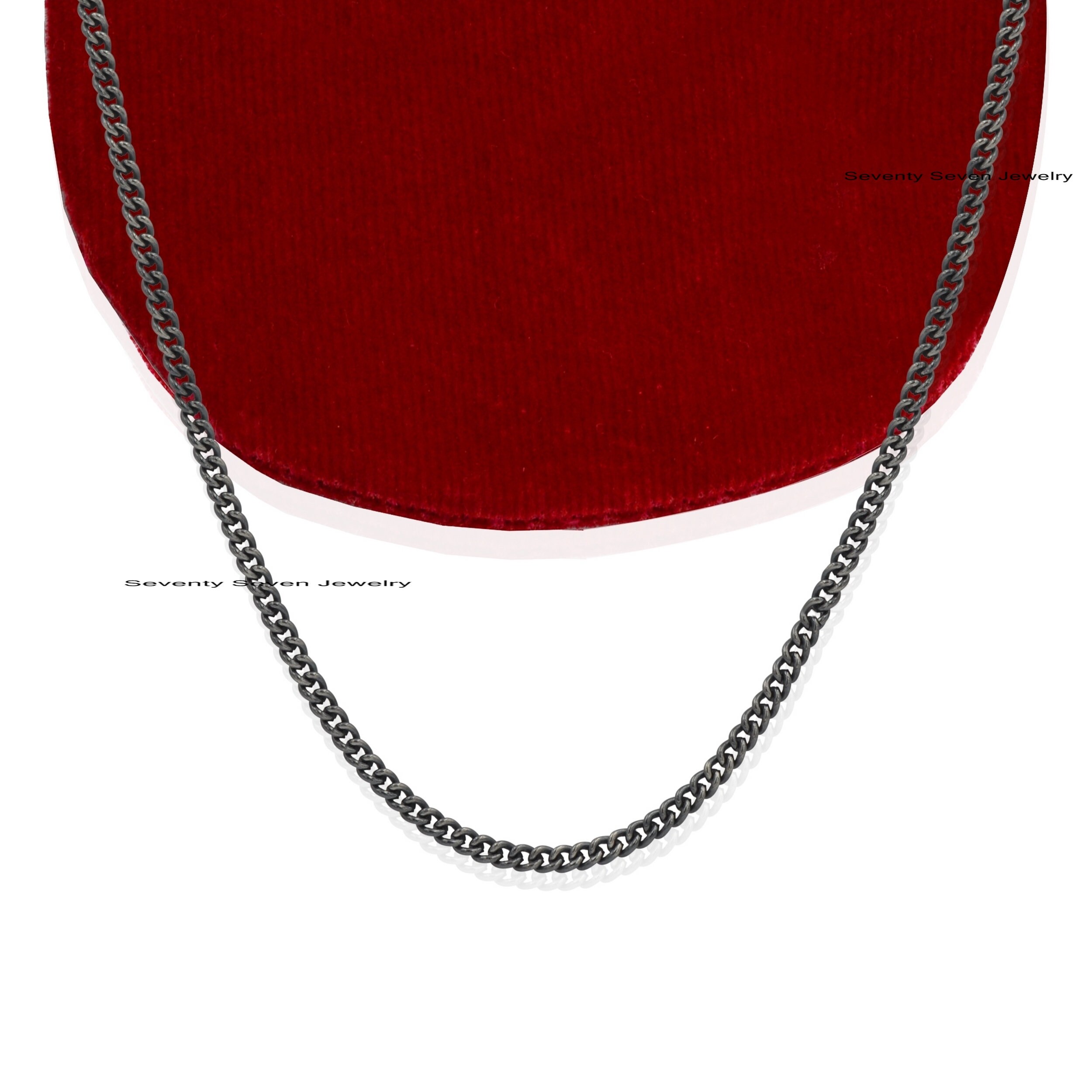 Handmade 925 Silver Curb Chain Necklace: 3MM Link, Carabiner Lock - View 7 - Seventy Seven Jewelry | SKU: SSG17-SLOXYG-16I-V Handmade 925 Silver Curb Chain Necklace: 3MM Link, Carabiner Lock - View 7 - Seventy Seven Jewelry | SKU: SSG17-SLOXYG-16I-V
