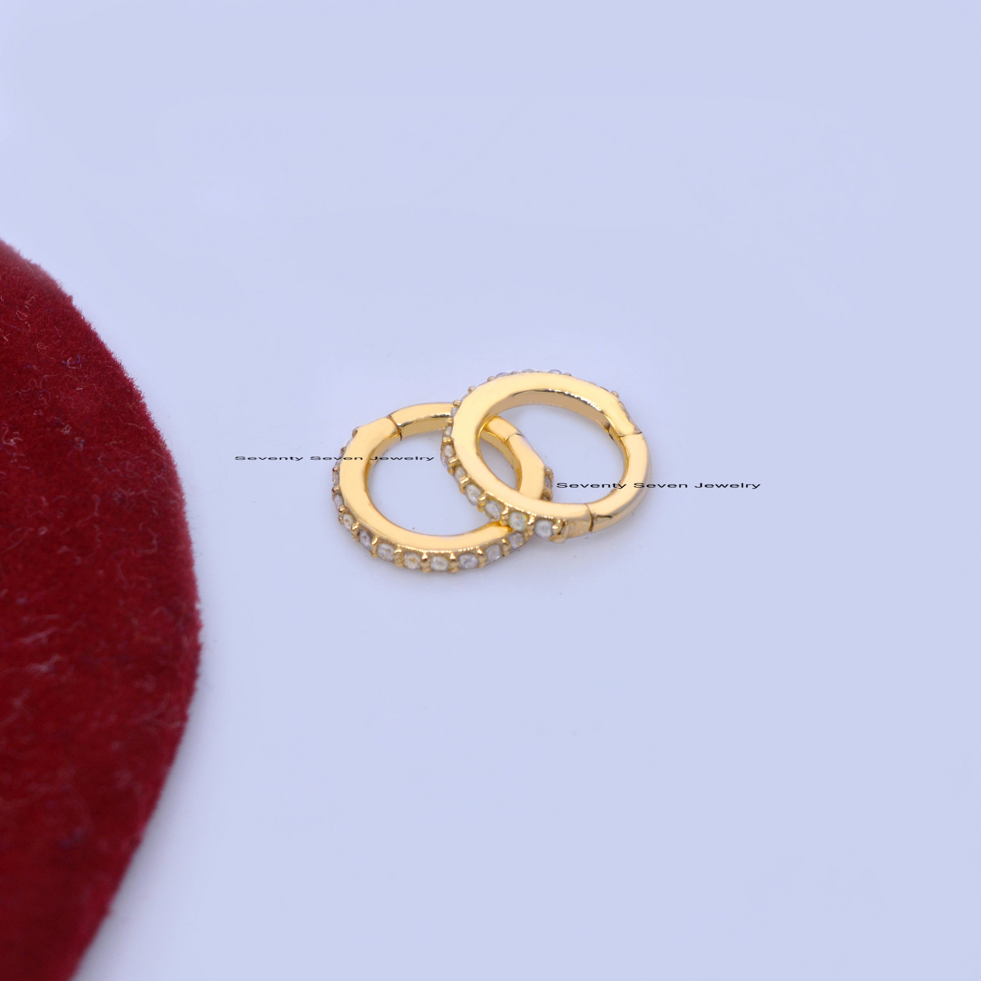 9k Gold Diamond Huggies: Minimalist Pave Hoop Earrings - View 5 - Seventy Seven Jewelry | SKU: SSMJE05-9KYGDI-2026 9k Gold Diamond Huggies: Minimalist Pave Hoop Earrings - View 5 - Seventy Seven Jewelry | SKU: SSMJE05-9KYGDI-2026