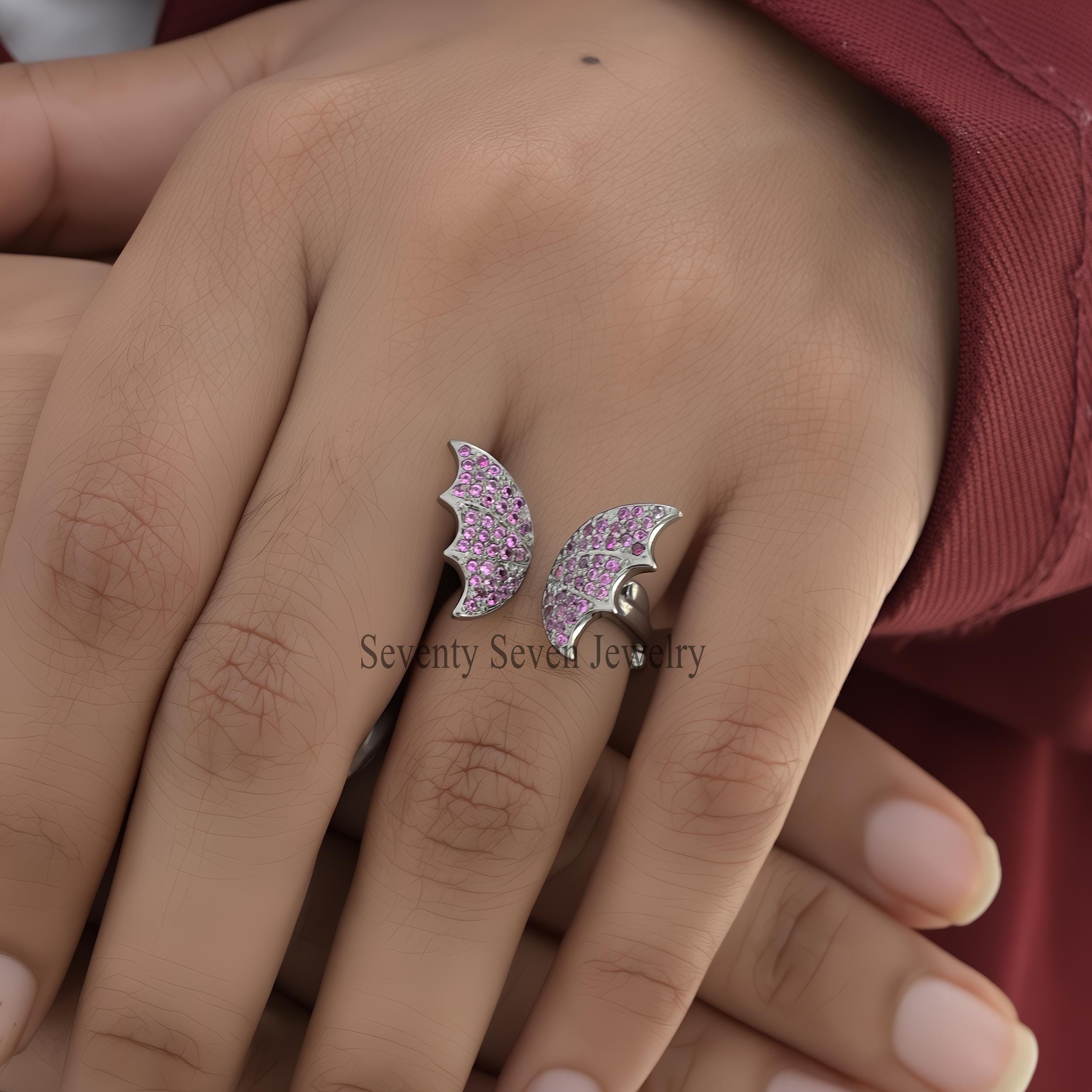 925 Silver Diamond Bat Wing Ring: Halloween Vampire Jewelry - View 5 - Seventy Seven Jewelry | SKU: SSMJR2731-SLRHPSP-US-4 925 Silver Diamond Bat Wing Ring: Halloween Vampire Jewelry - View 5 - Seventy Seven Jewelry | SKU: SSMJR2731-SLRHPSP-US-4