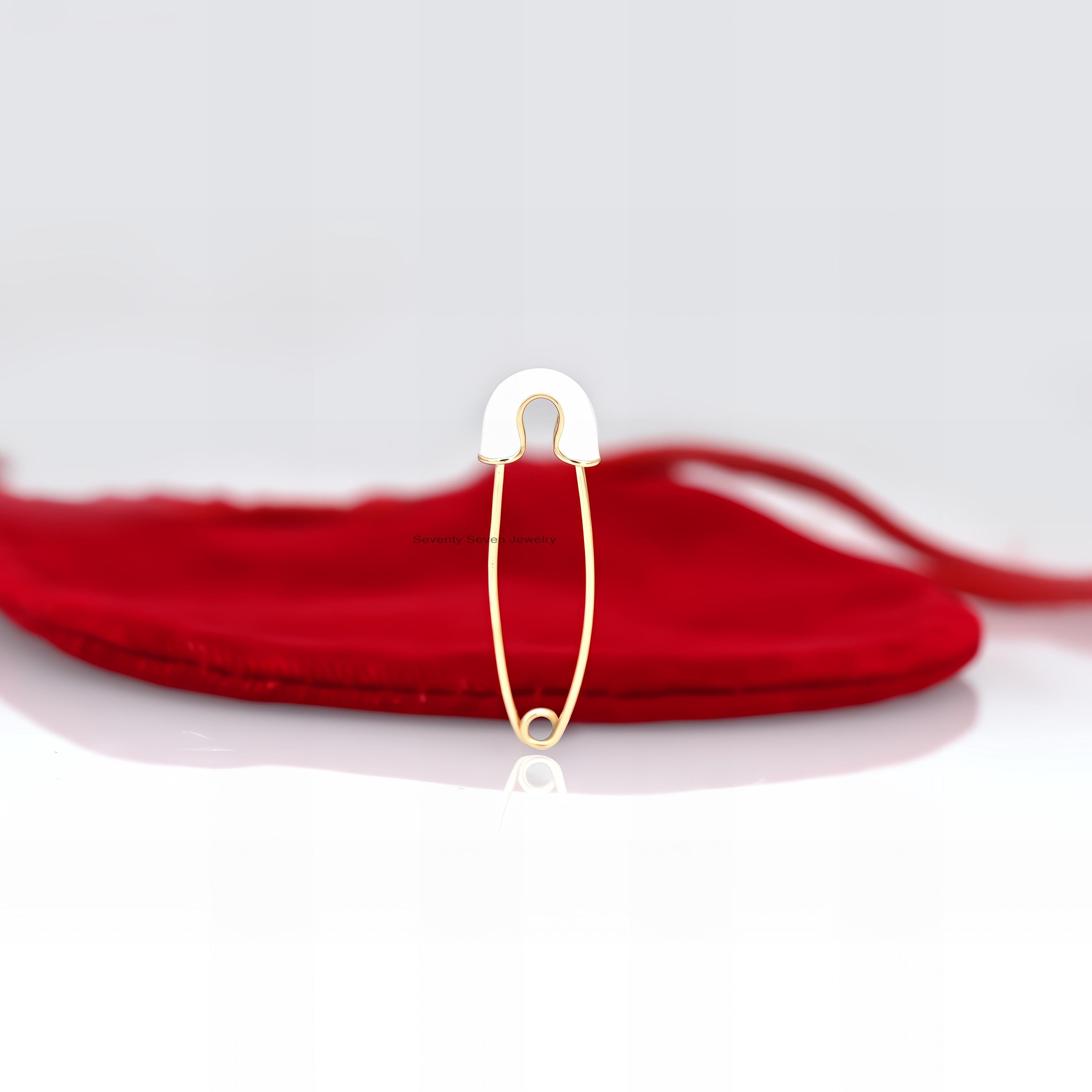 14k Gold Enamel Safety Pin Pendant: Charm Holder Brooch - View 4 - Seventy Seven Jewelry | SKU: SSMJP903-14KYGELP-1-2026 14k Gold Enamel Safety Pin Pendant: Charm Holder Brooch - View 4 - Seventy Seven Jewelry | SKU: SSMJP903-14KYGELP-1-2026