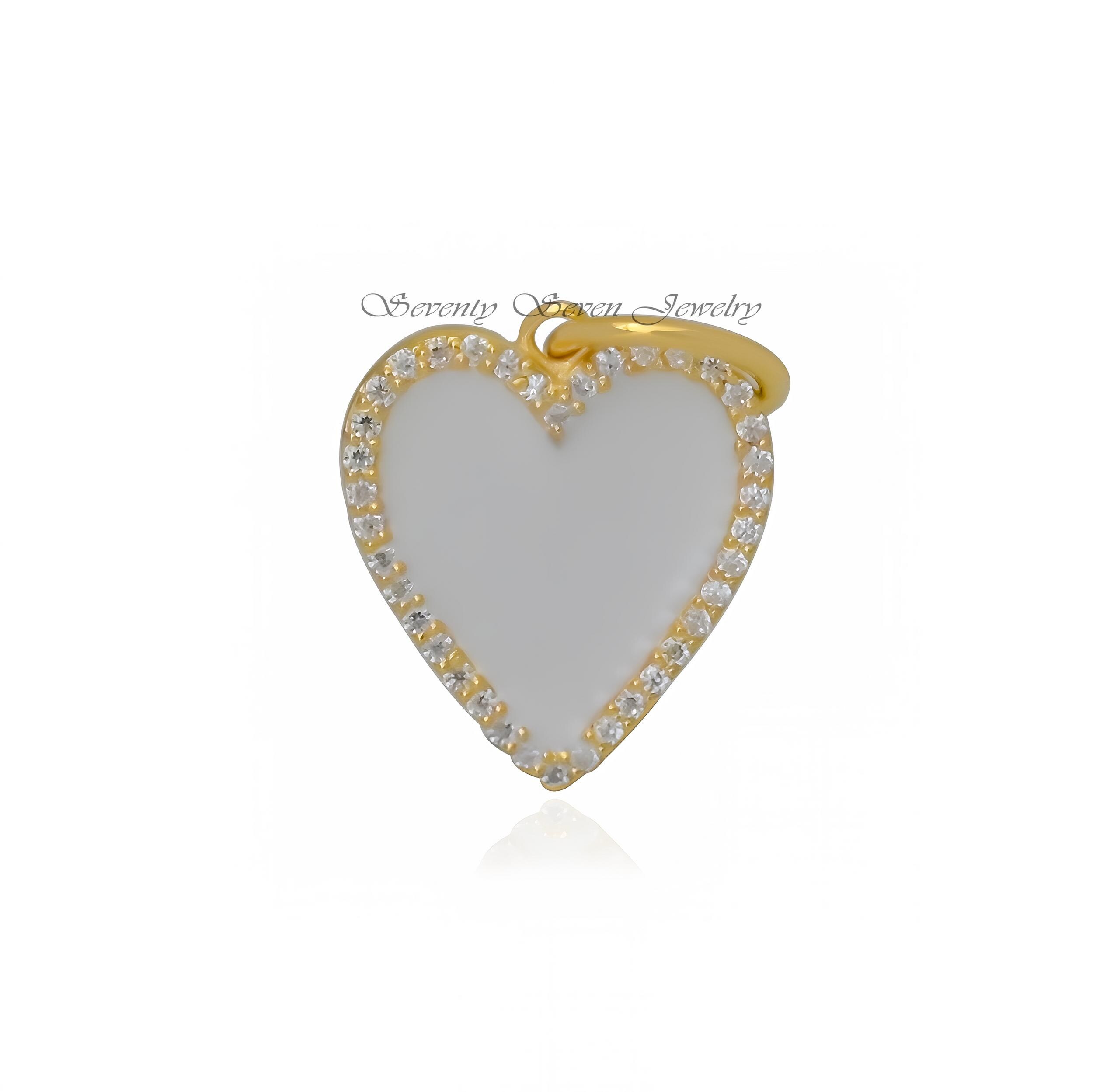 14k Gold Gemstone Enamel Heart Pendant: Turquoise Charm - View 3 - Seventy Seven Jewelry | SKU: SSMJP630-14KYGDIELR-2026 14k Gold Gemstone Enamel Heart Pendant: Turquoise Charm - View 3 - Seventy Seven Jewelry | SKU: SSMJP630-14KYGDIELR-2026