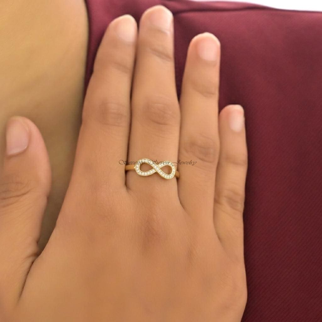 14K Gold Plated Infinity Moissanite Ring, Infinity Promise Ring, Minimalist Infinity Band, Forever Love Ring, Gift for Her - 14K Gold Plated Infinity Moissanite Ring, Infinity Promise Ring, Minimalist Infinity Band, Forever Love Ring, Gift for Her -