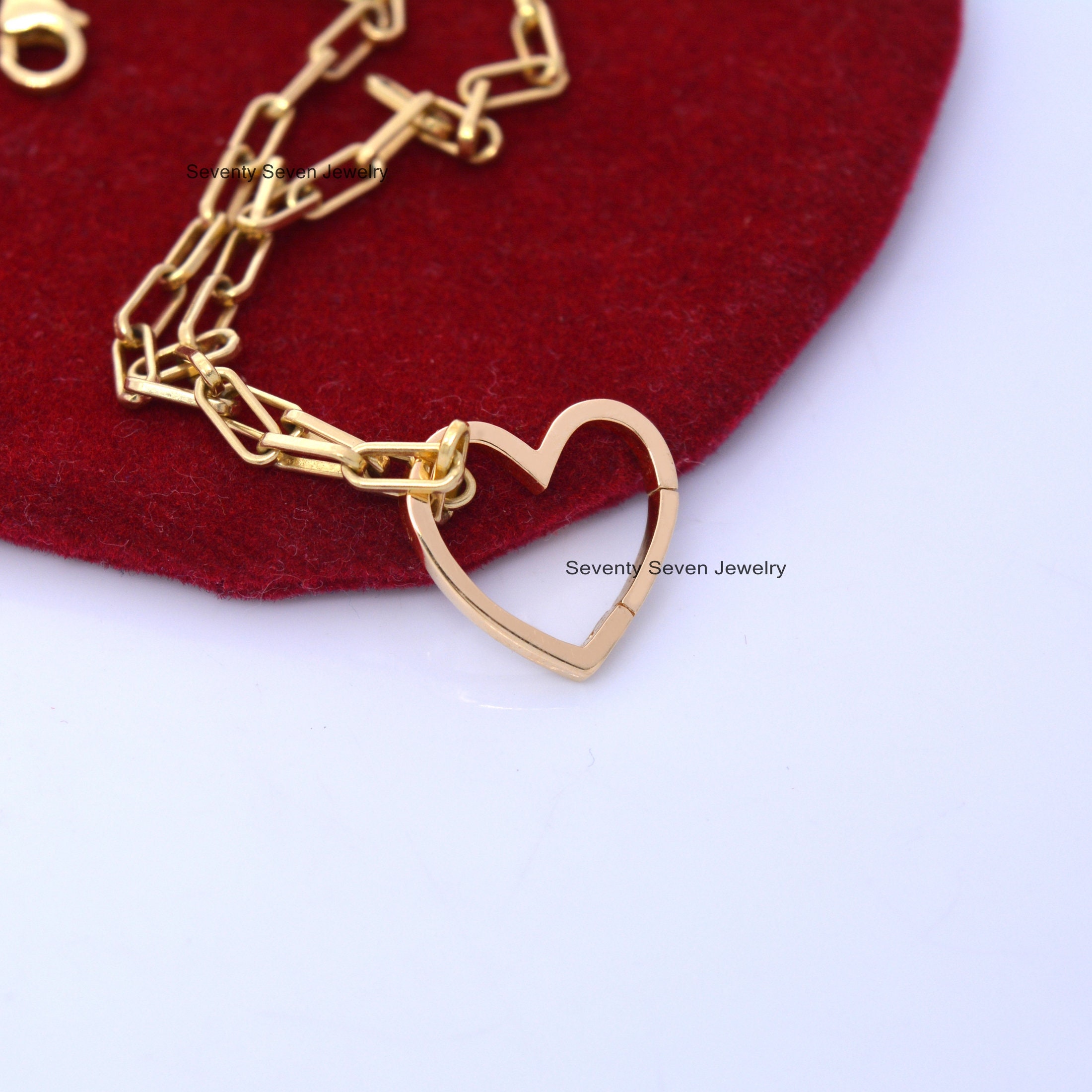14K Gold Heart Charm Enhancer: Connector Lock (15mm) - View 6 - Seventy Seven Jewelry | SKU: SSMJH536-14KYG-2026 14K Gold Heart Charm Enhancer: Connector Lock (15mm) - View 6 - Seventy Seven Jewelry | SKU: SSMJH536-14KYG-2026