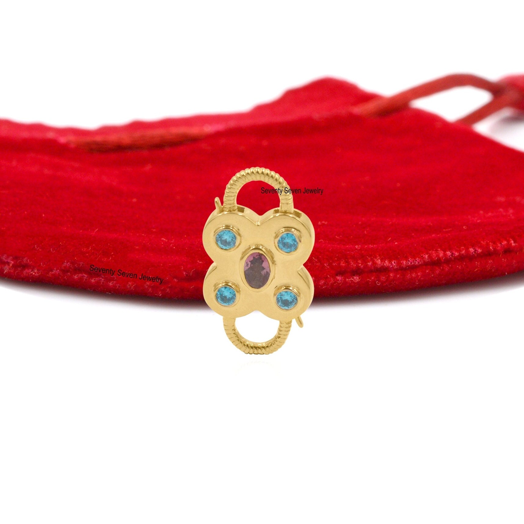 Handmade Gold Gemstone Floral Padlock: 9k Solid, Double Side Openable - View 2 - Seventy Seven Jewelry | SKU: SSMJP65-9KYGBTA Handmade Gold Gemstone Floral Padlock: 9k Solid, Double Side Openable - View 2 - Seventy Seven Jewelry | SKU: SSMJP65-9KYGBTA