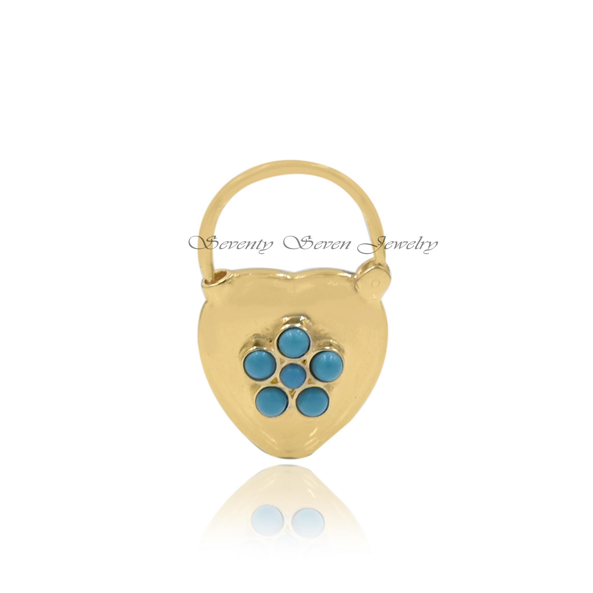 925 Silver Turquoise Heart Padlock Pendant: Gemstone Jewelry - View 4 - Seventy Seven Jewelry | SKU: SSMJP441-SLYGPSP-2026 925 Silver Turquoise Heart Padlock Pendant: Gemstone Jewelry - View 4 - Seventy Seven Jewelry | SKU: SSMJP441-SLYGPSP-2026