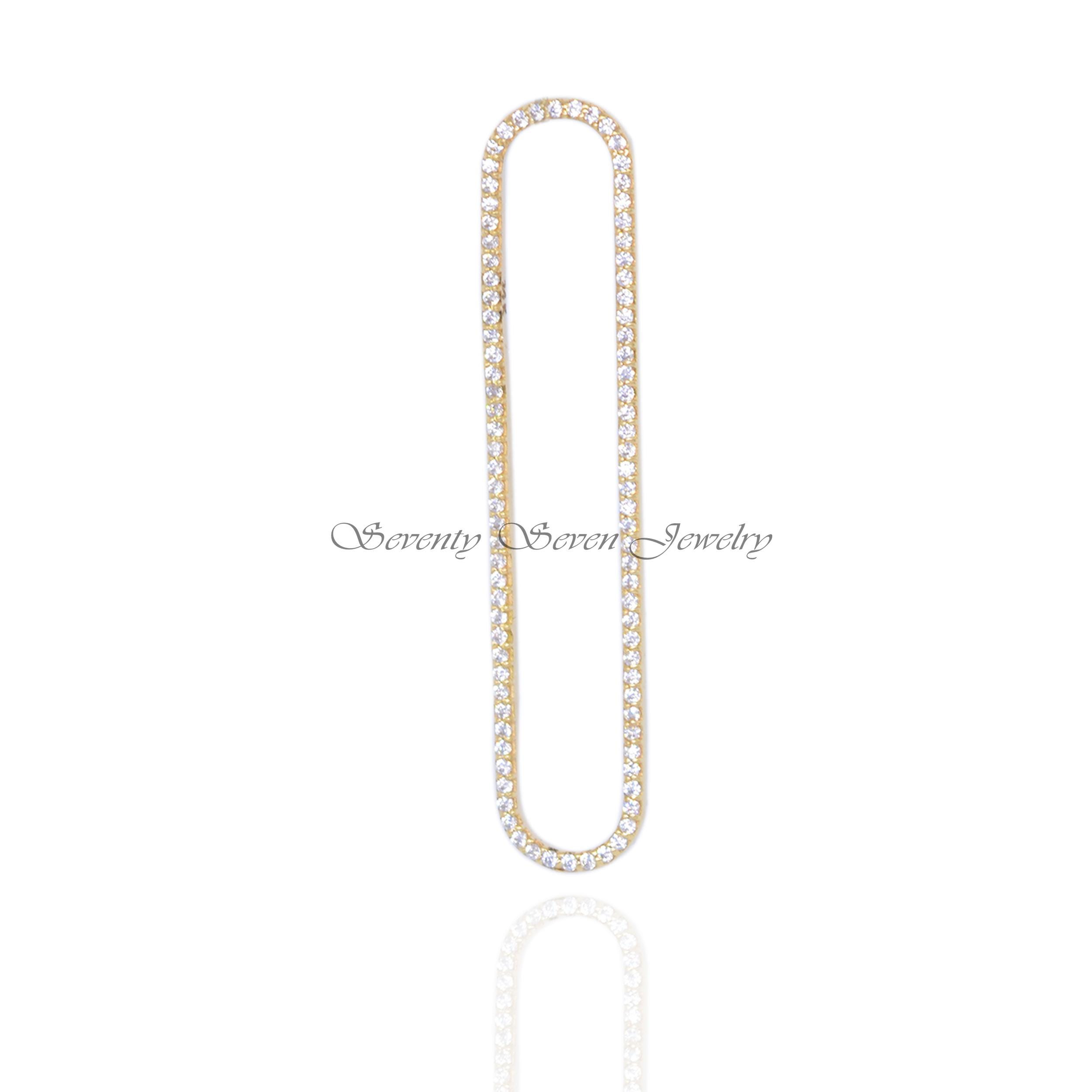 925 Silver CZ Oval Enhancer Lock: Long Pendant Connector (48x9mm) - View 3 - Seventy Seven Jewelry | SKU: SSMJF94-SLYGCZ-2026 925 Silver CZ Oval Enhancer Lock: Long Pendant Connector (48x9mm) - View 3 - Seventy Seven Jewelry | SKU: SSMJF94-SLYGCZ-2026