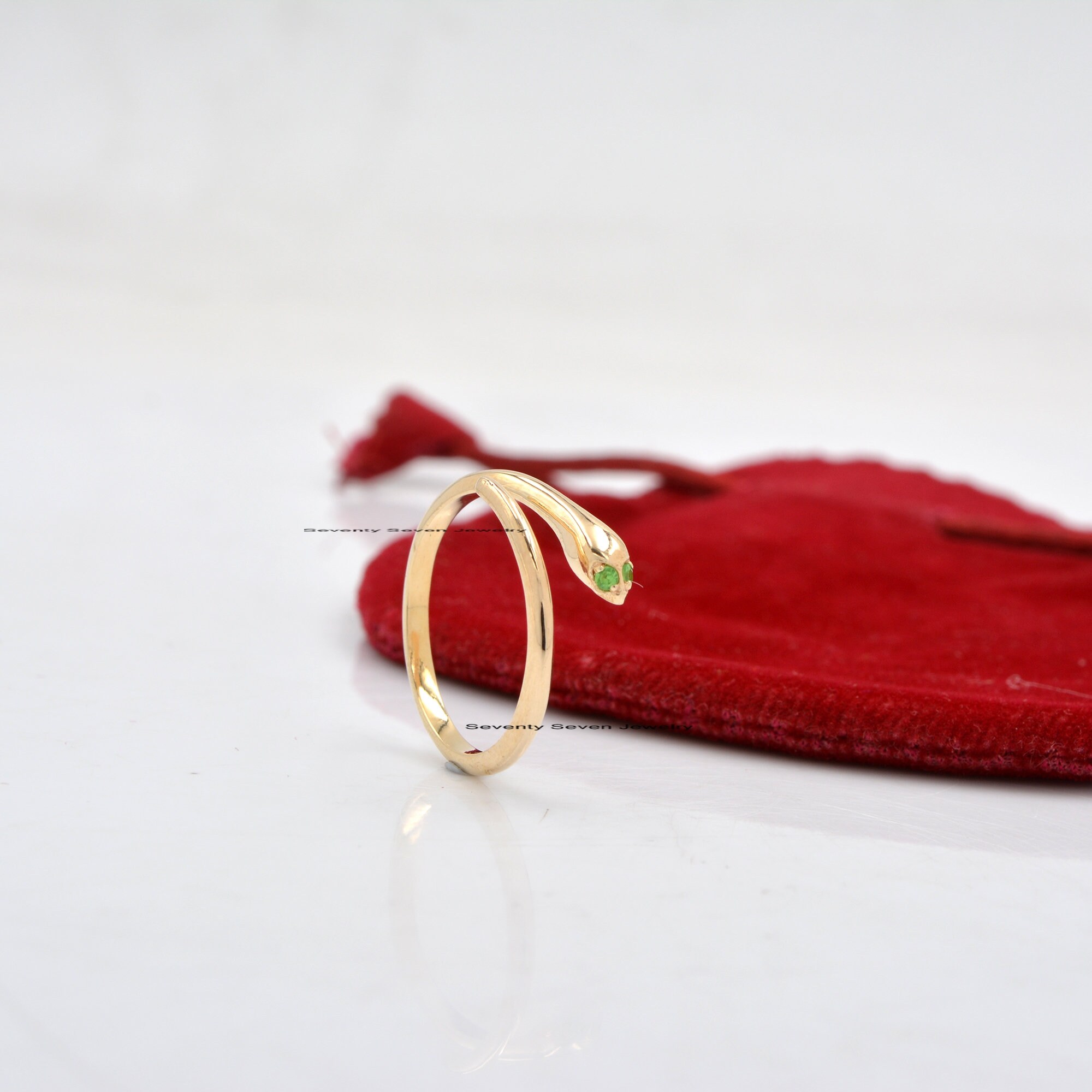 14K Solid Gold Diamond Snake Ring: Minimalist Jewelry - View 6 - Seventy Seven Jewelry | SKU: SSMJR03-14KYGDI-2026 14K Solid Gold Diamond Snake Ring: Minimalist Jewelry - View 6 - Seventy Seven Jewelry | SKU: SSMJR03-14KYGDI-2026